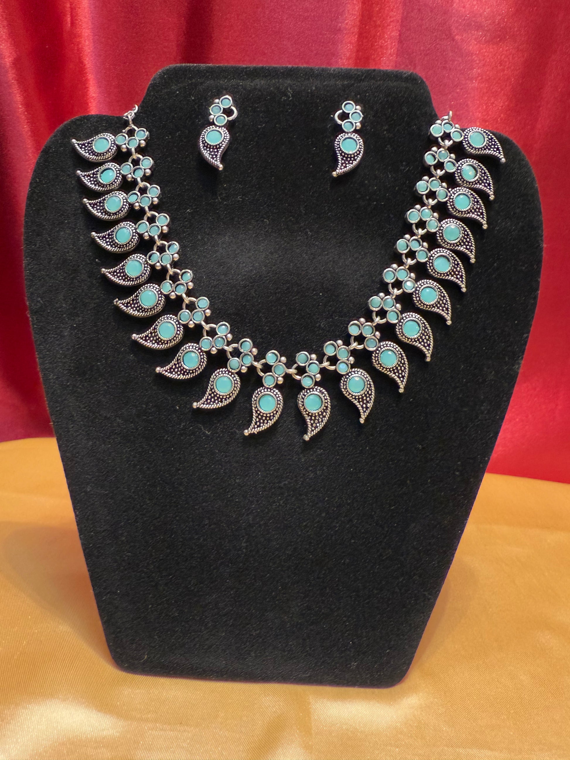 Sky Blue Color With Paisley Designed Necklace With Earring In USA