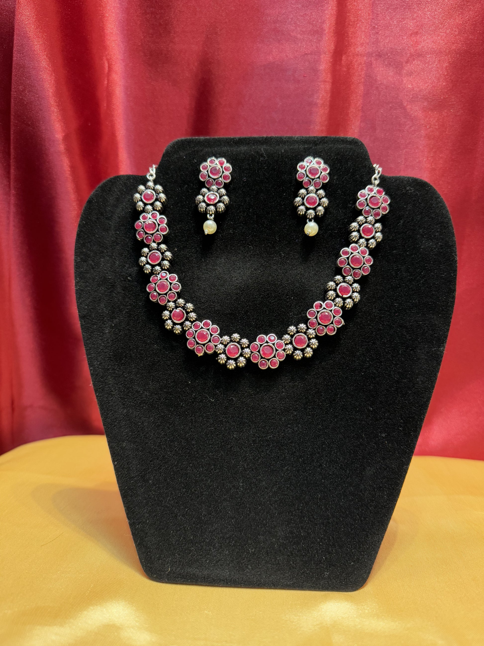Oxidized Hot Pink With Flowers Designed Necklace In Tempe