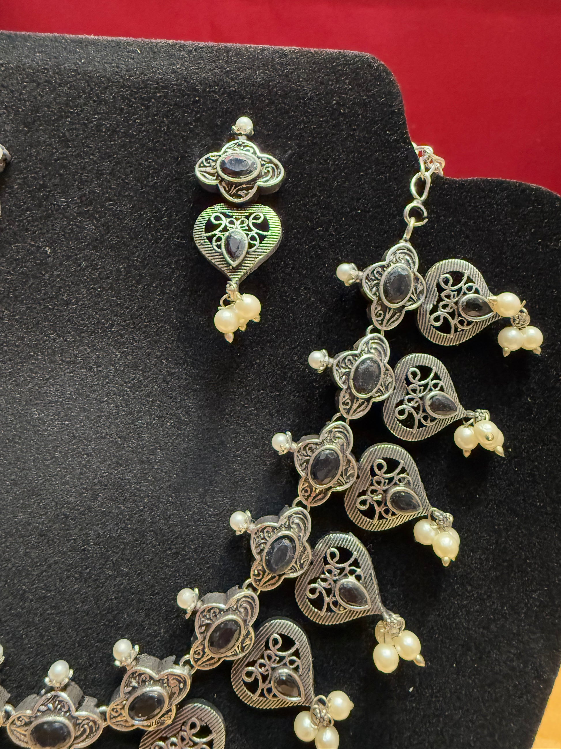 Black Beautiful Pearl Drop Necklace With Earrings Set Near Me