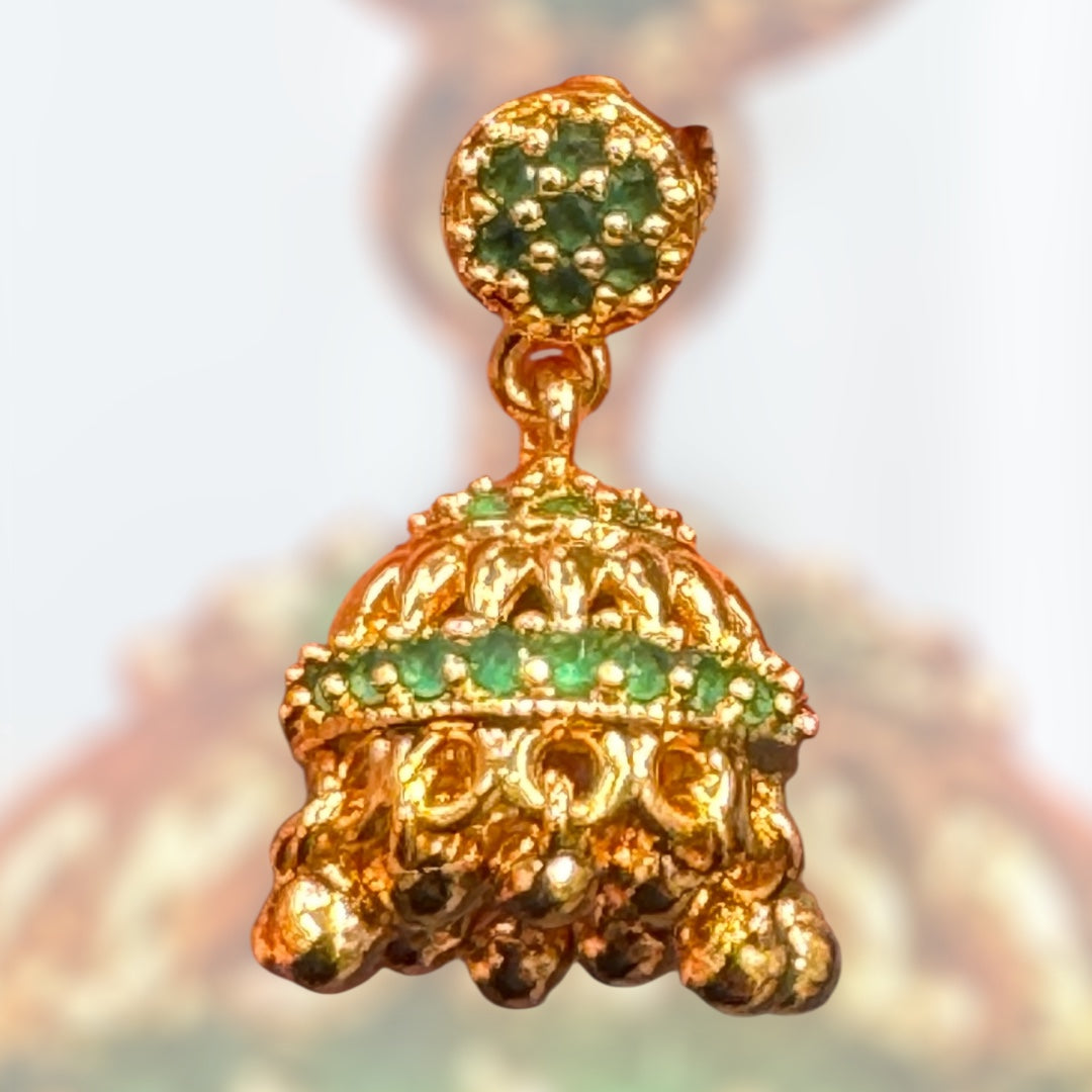 Amazing Dark Green Color Stones Gold Plated Jhumka Earrings For Women