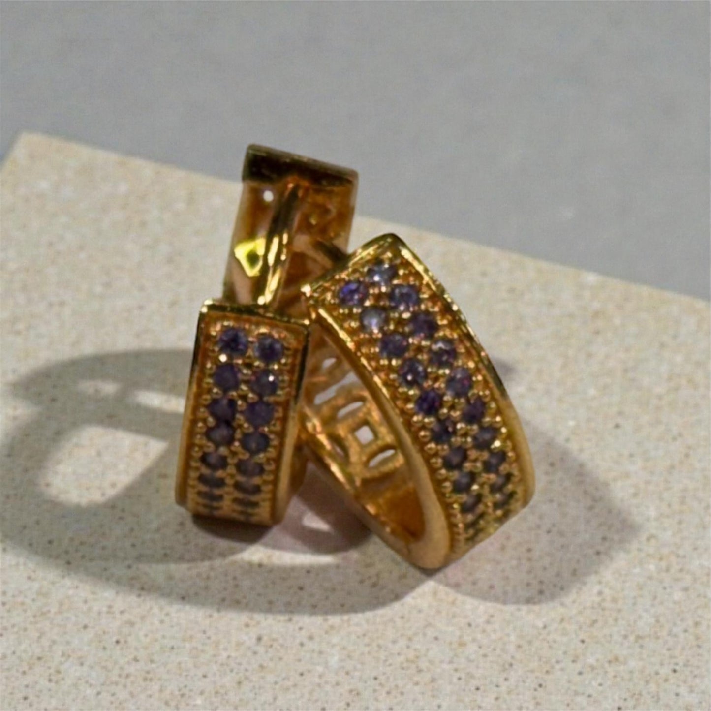 Round Shape Gold Plated Earrings With Purple Stones For Women Near Me