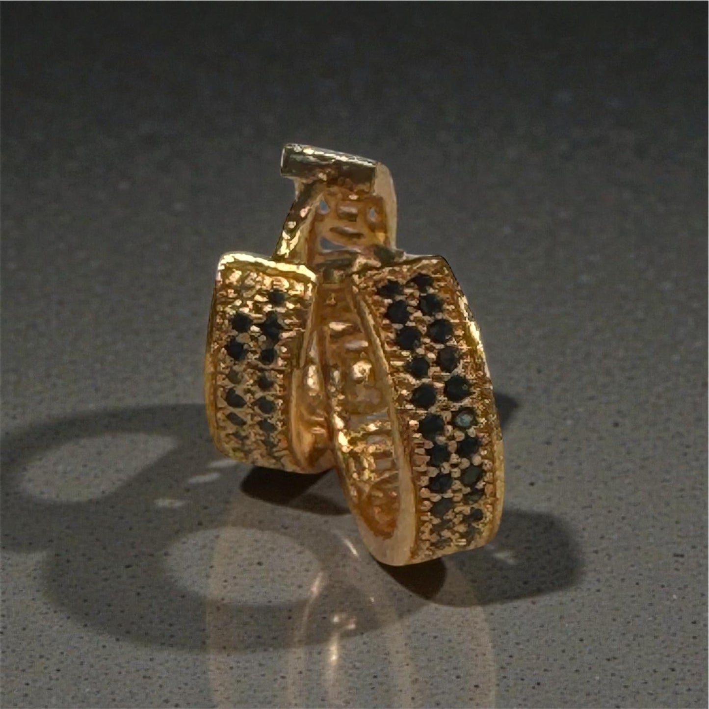 Gorgeous Round Ring Shaped Black Stones Gold Plated Earrings For Women