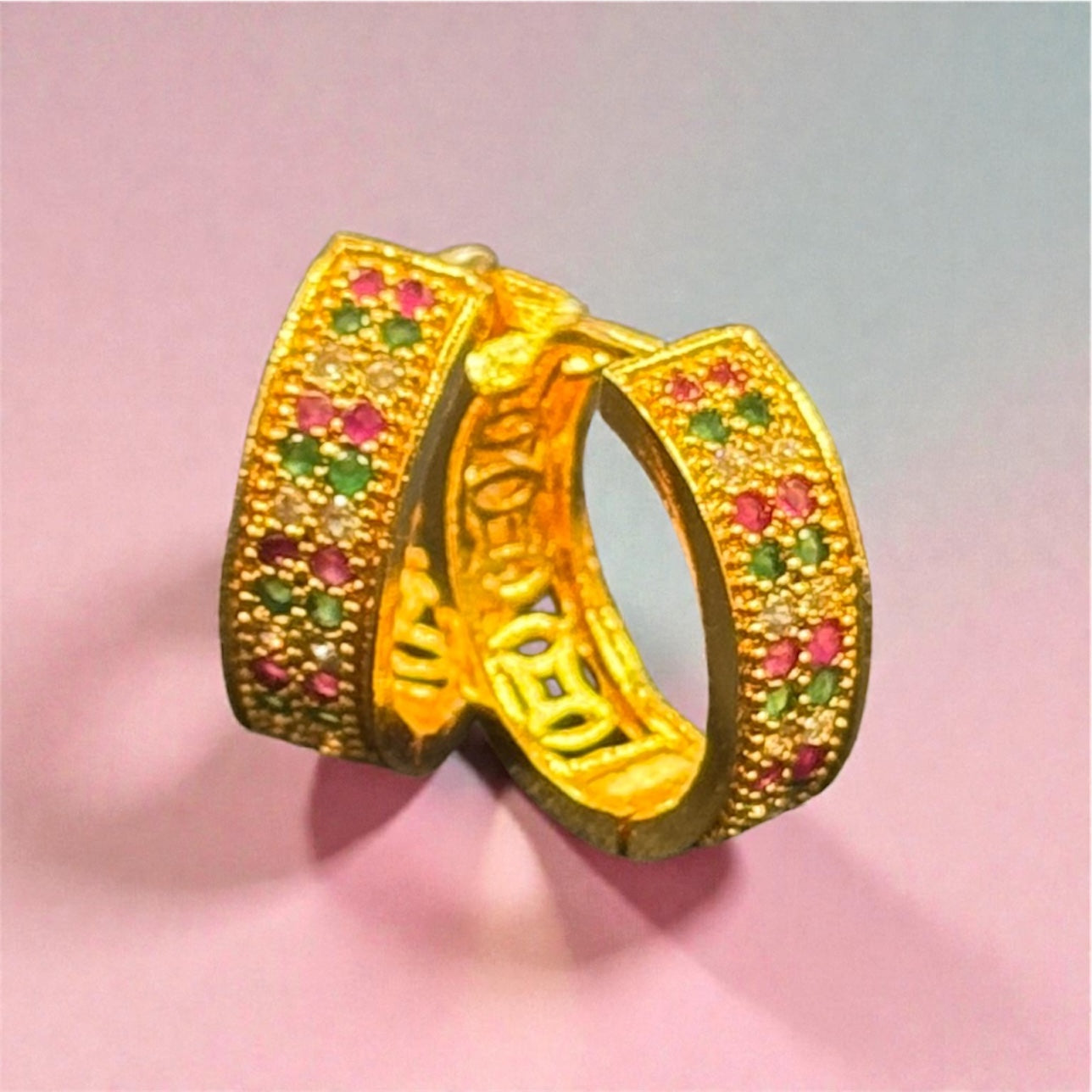 Round Shape Gold Plated Earrings With Multicolor Stones For Women Near Me