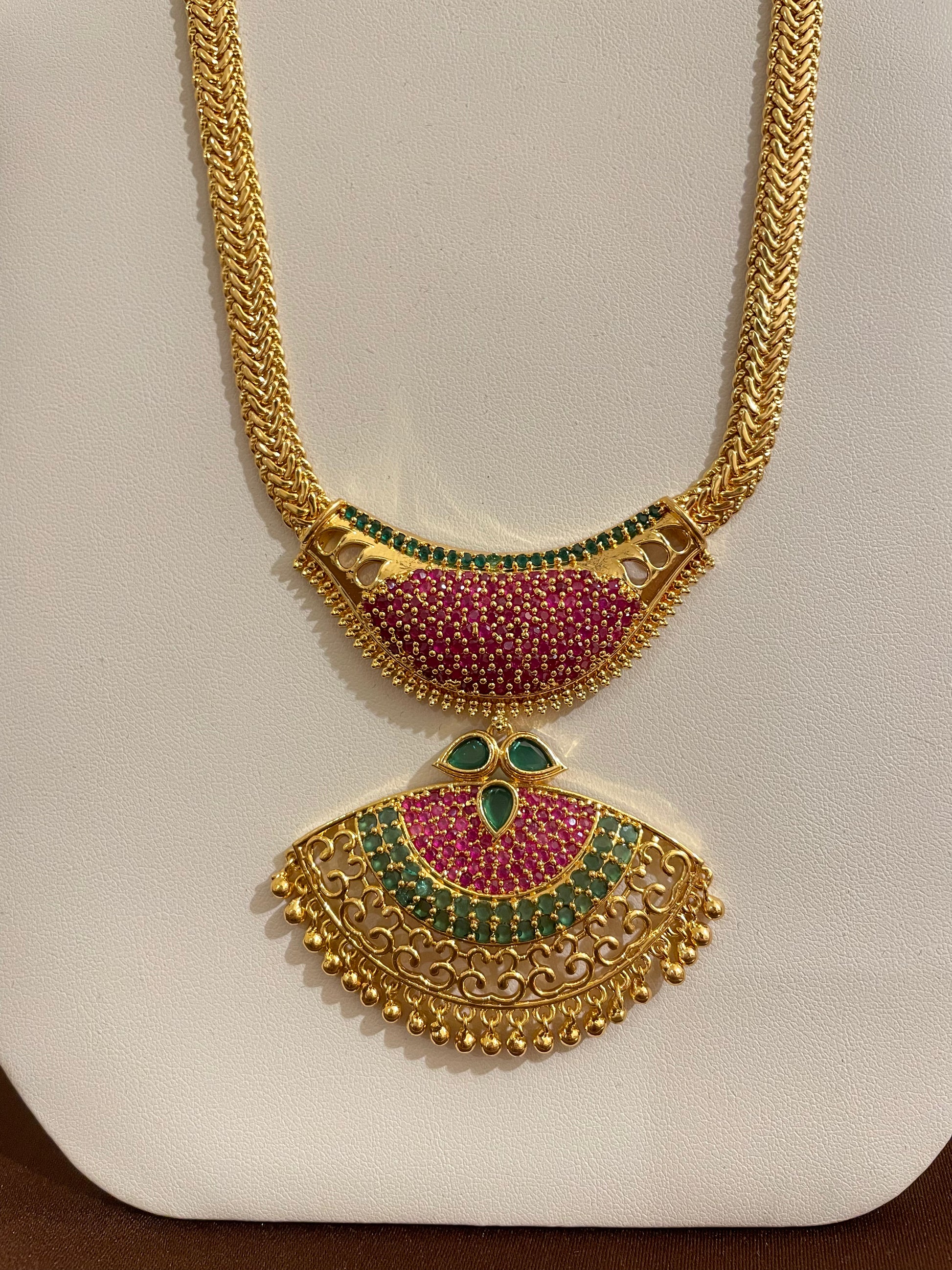Gold Plated Pink And Green Stones Necklace  Near Me