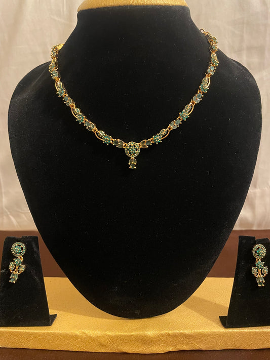 Gorgeous Gold Plated Green Stone Necklace Sets With Earring For Women