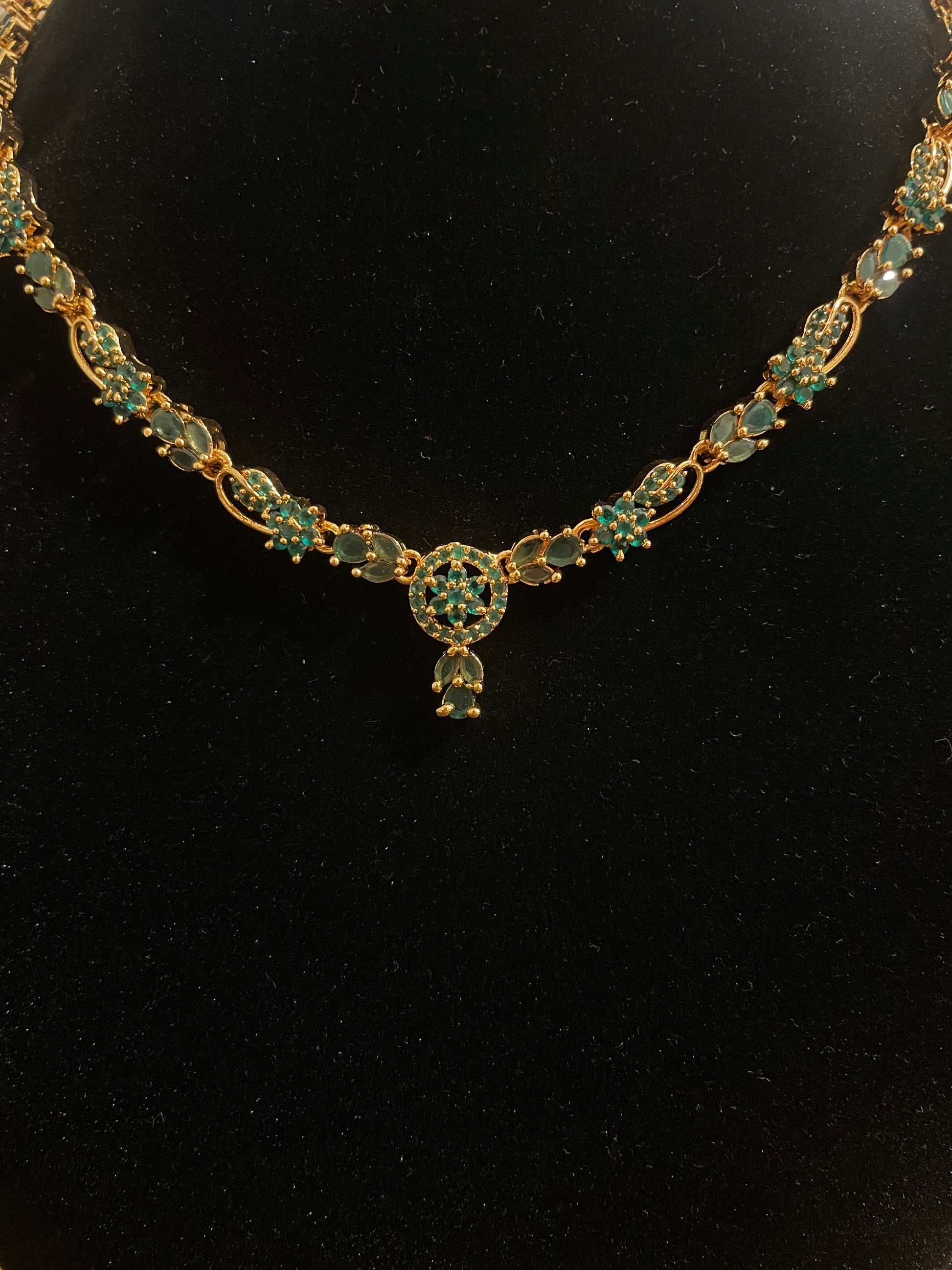 Gold Plated Green Stones Necklace Set Near Me