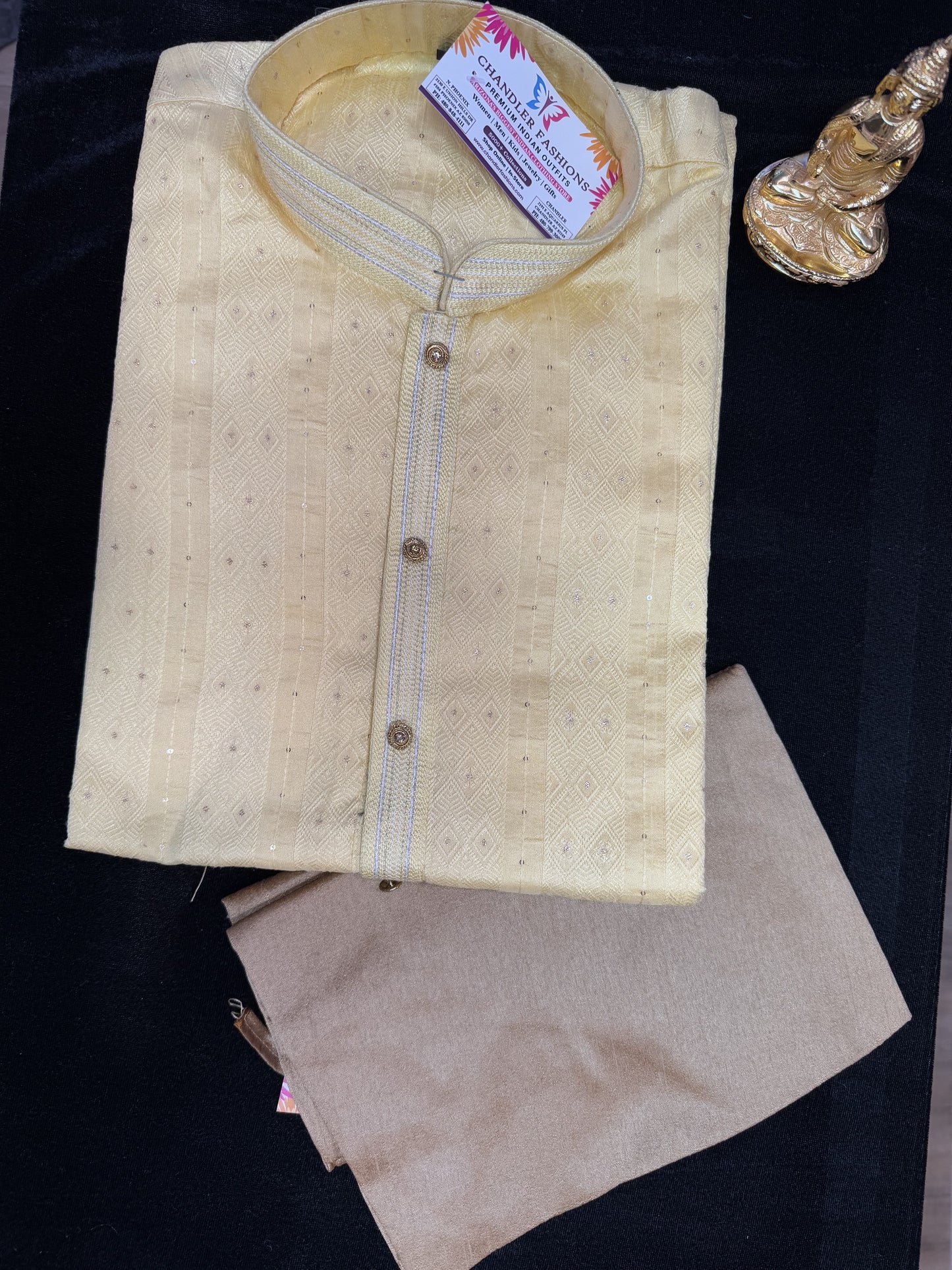 Gorgeous Light Yellow Color Jacquard Silk Embroidery Work Men's Kurta