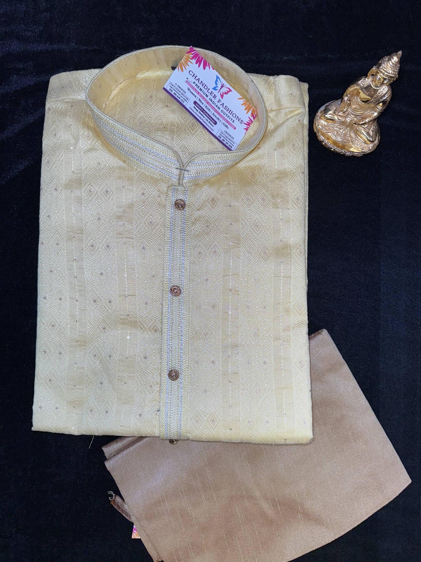 Gorgeous Light Yellow Color Jacquard Silk Embroidery Work Men's Kurta