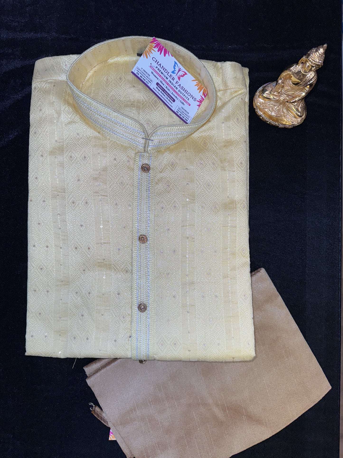 Gorgeous Light Yellow Color Jacquard Silk Embroidery Work Men's Kurta