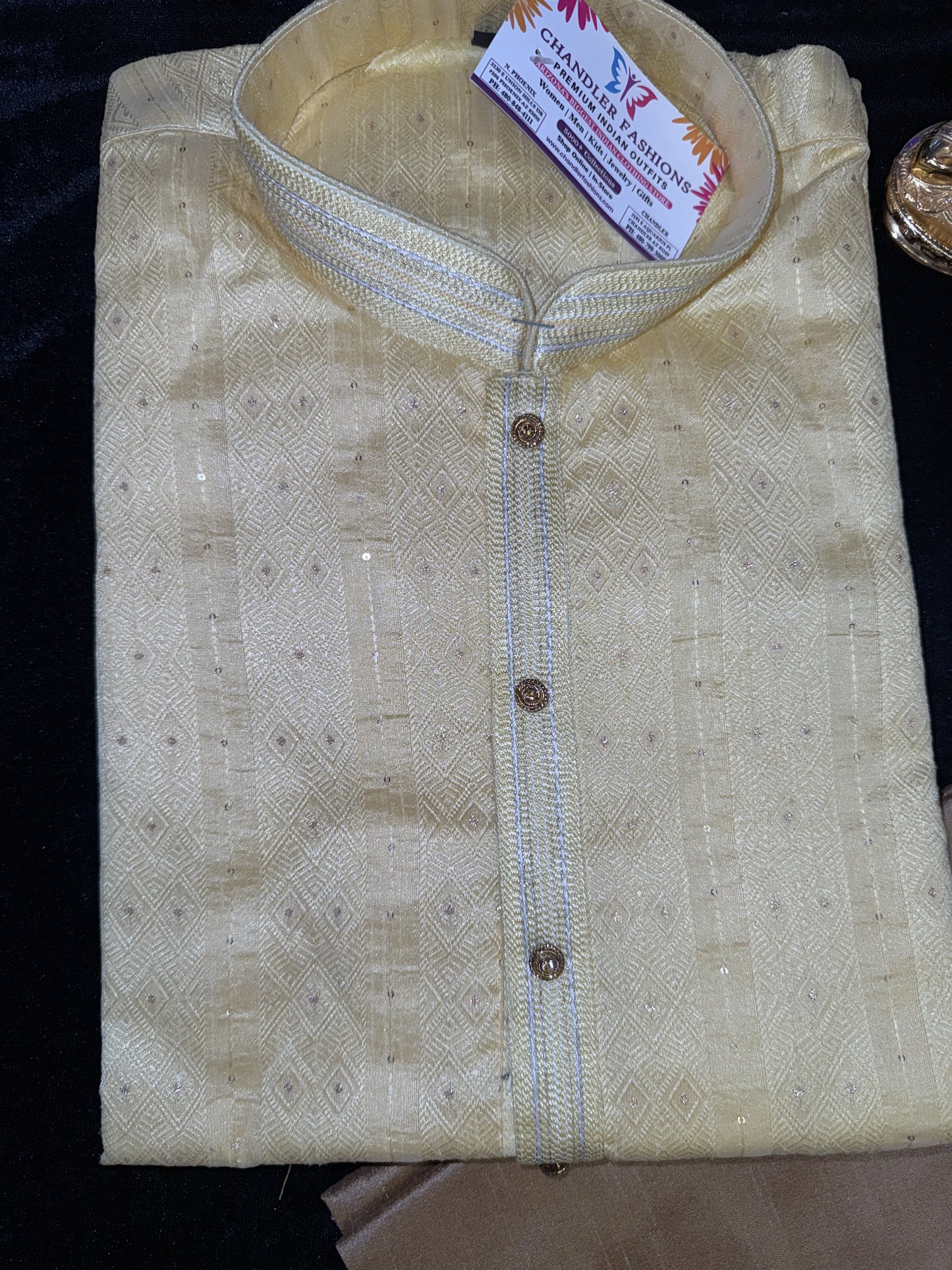 Gorgeous Light Yellow Color Jacquard Silk Embroidery Work Men's Kurta