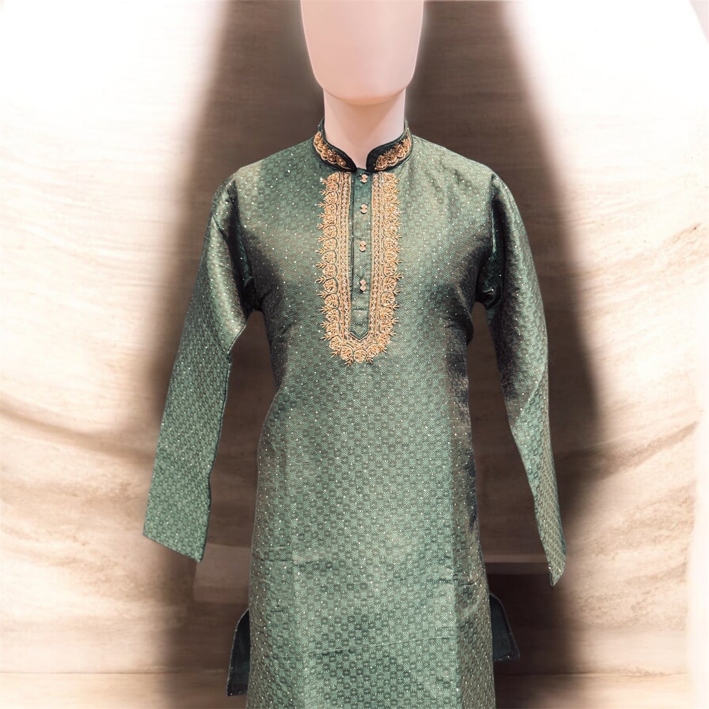 Delightful Green Color Brocade Designer Men's Kurta With Pajama Pant