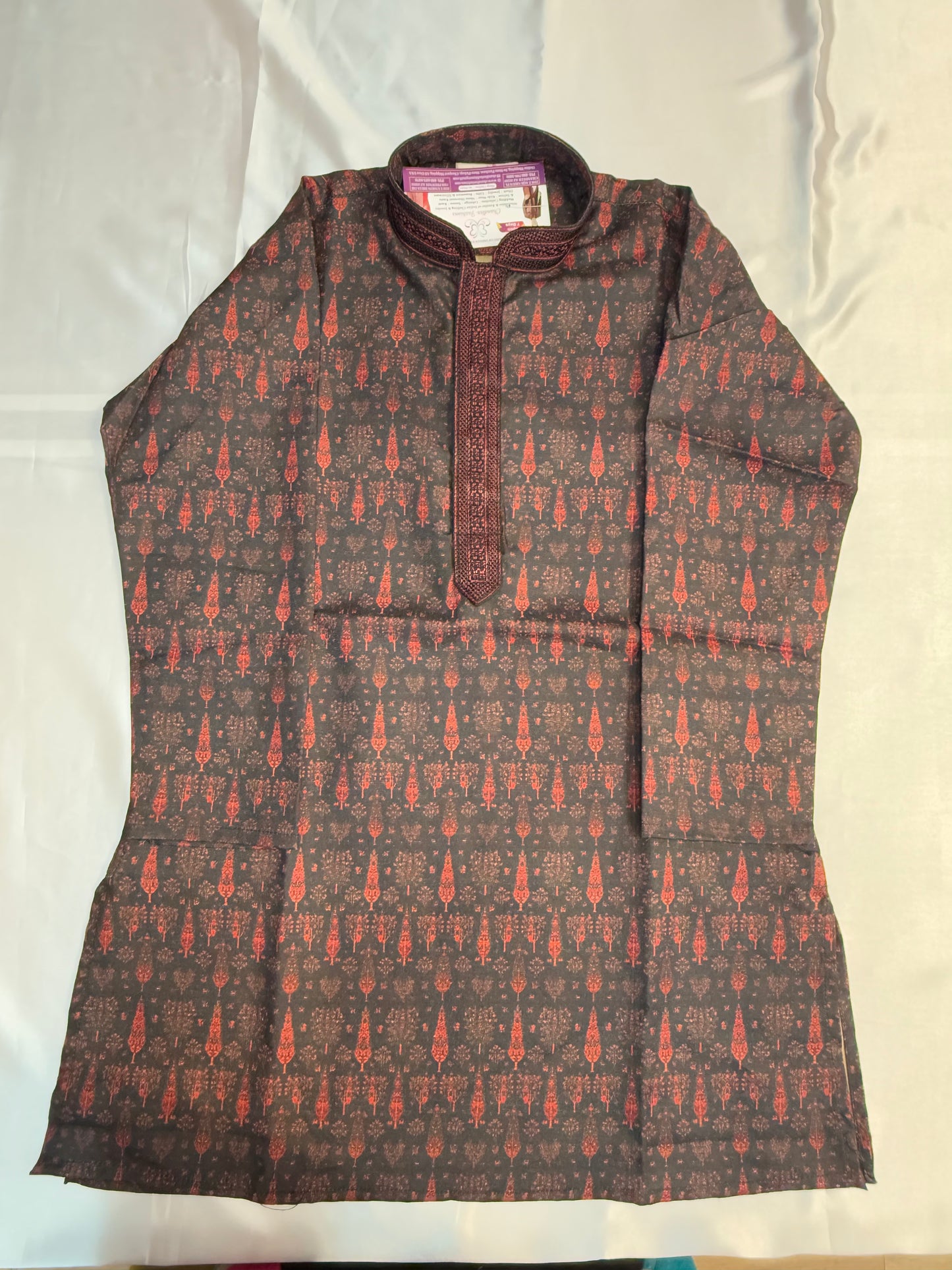 Beautiful Maroon Colored Poly Cotton Kurta With Pajama Set For Kids