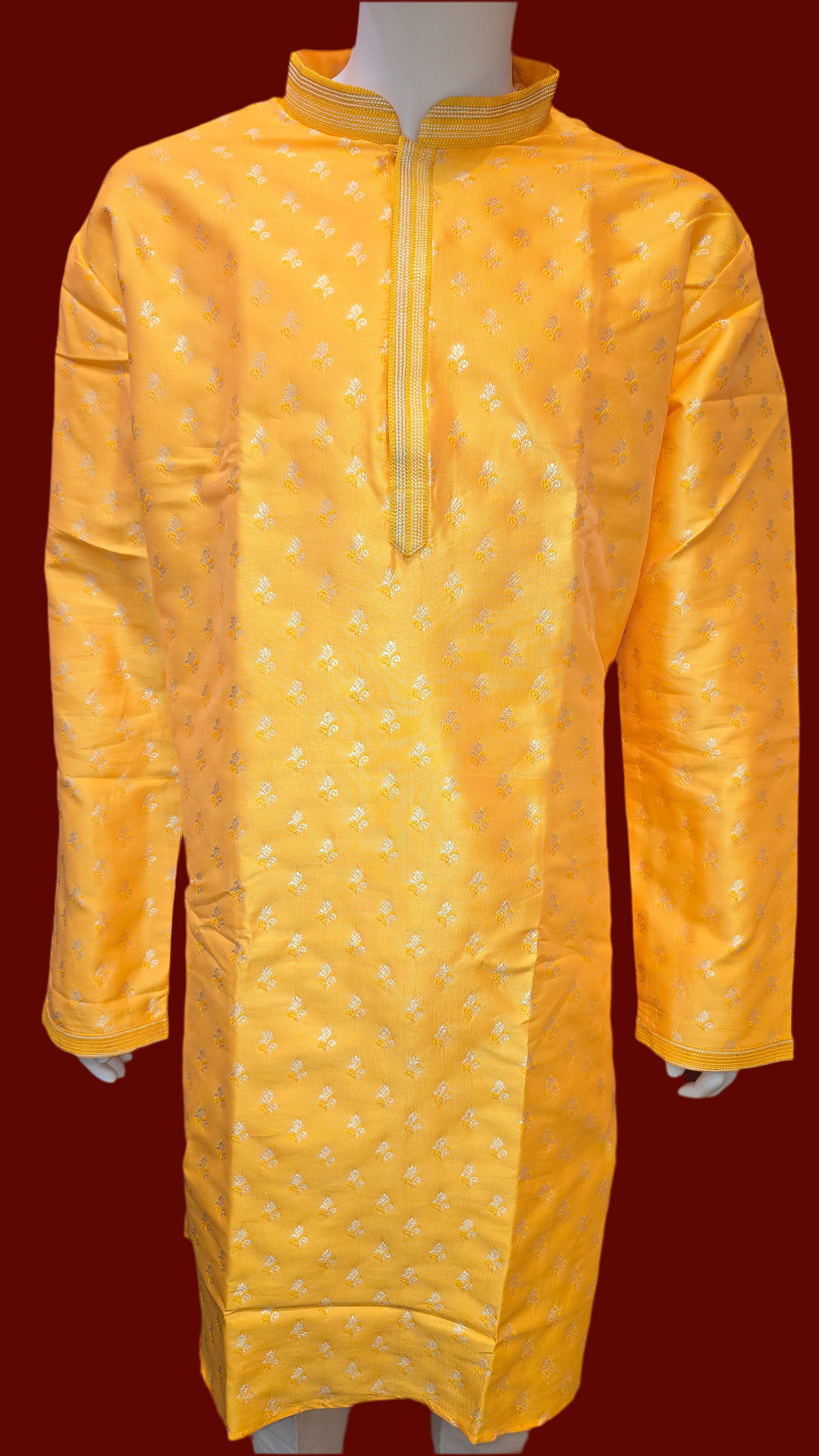 Gorgeous Yellow Color Art Silk Cream Threaded Floral Patterns Kurta Sets For Men