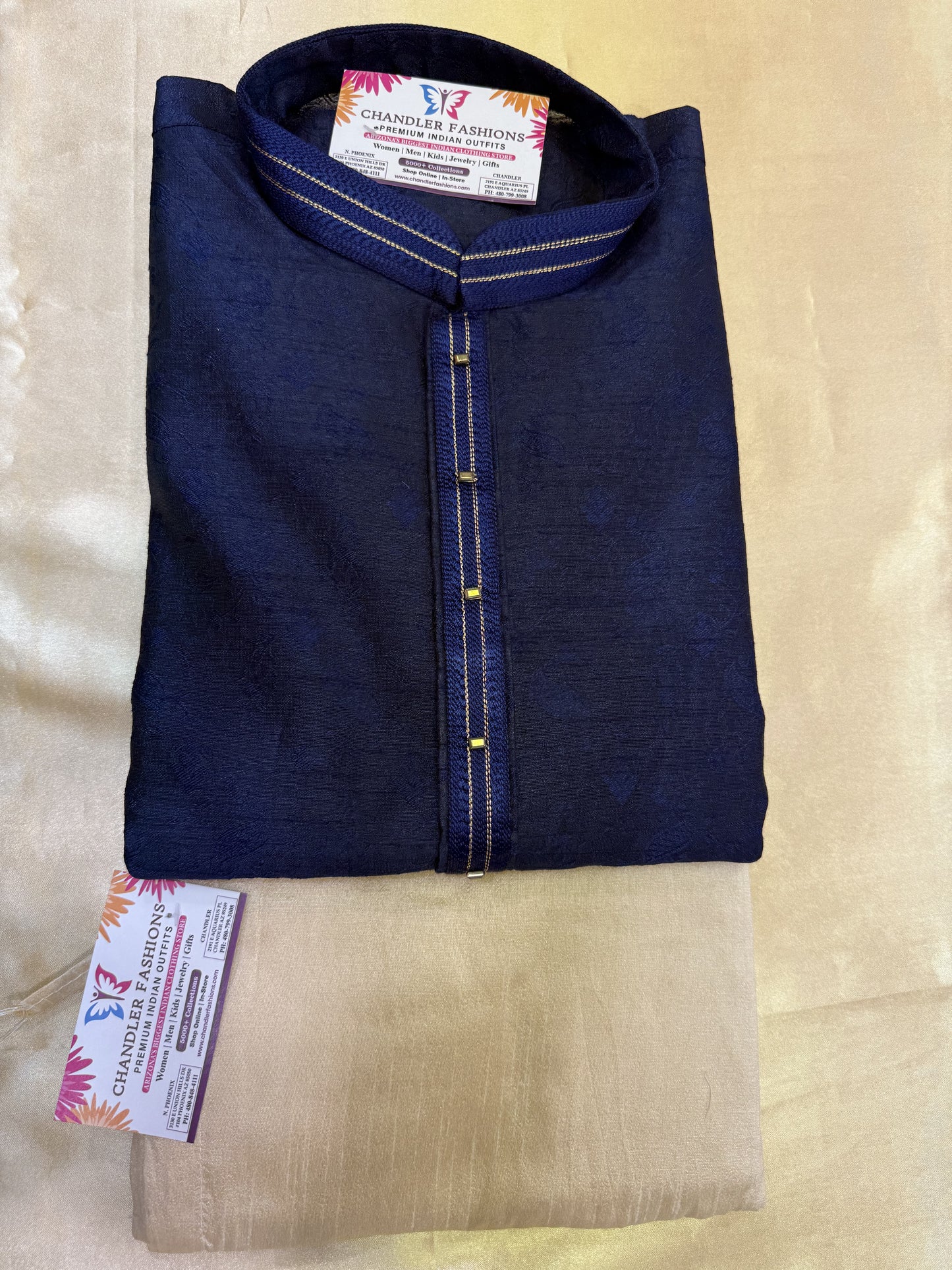 Elegant Dark Blue Color Jacquard Silk Embroidery Work Men's Kurta