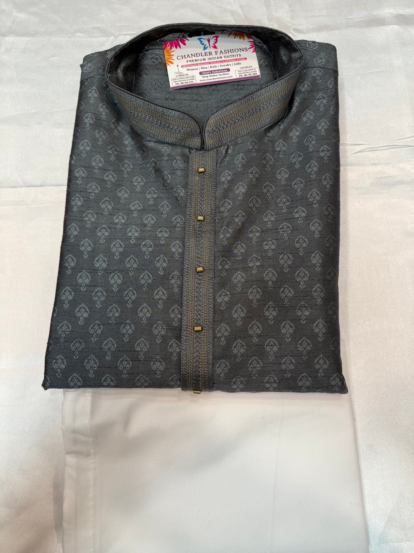 Dazzling Gray Color Jacquard Embroidery Work Men's Kurta