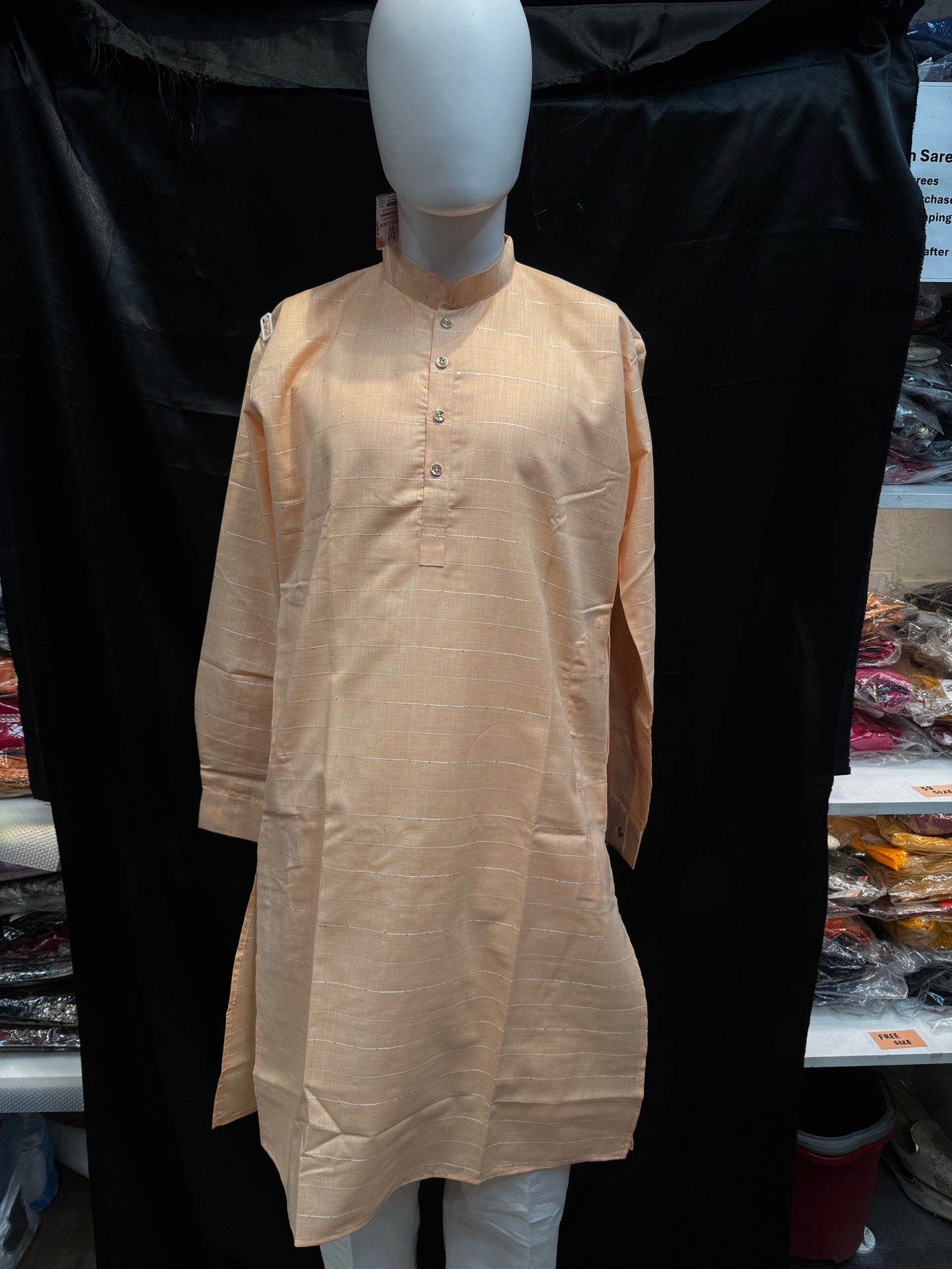 Elegant Orange Color Cotton Kurta With Pajama Pant