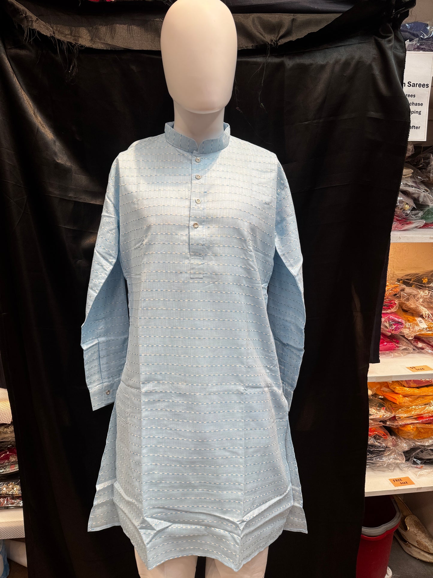 Stunning Blue Color Cotton Men's Kurta With Pajama Pant