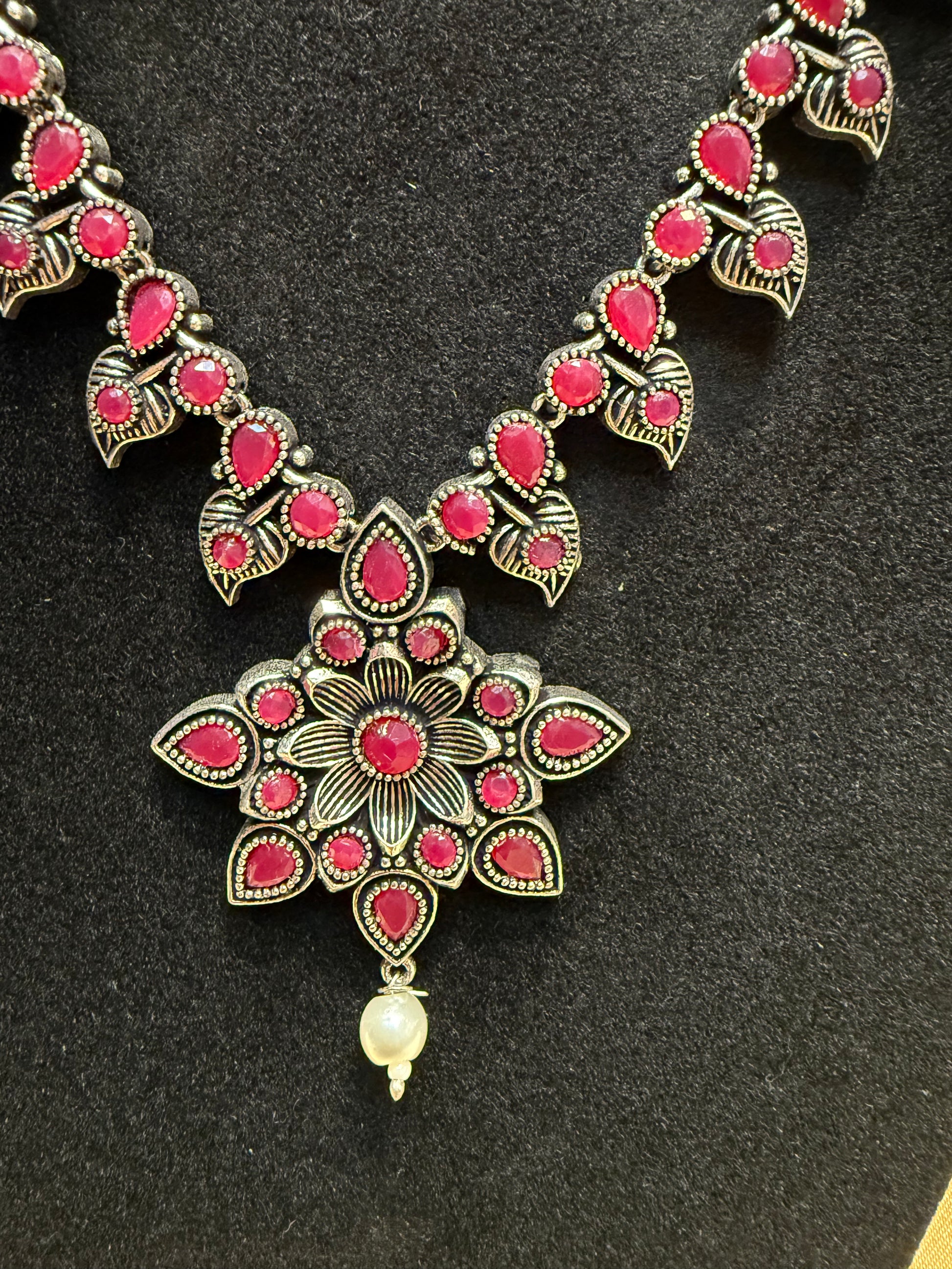 Oxidized Flower Design Necklace Near Me