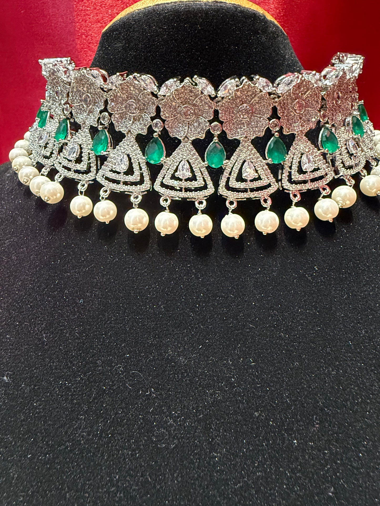 Stunning Green Stone American Diamond Choker Near Me