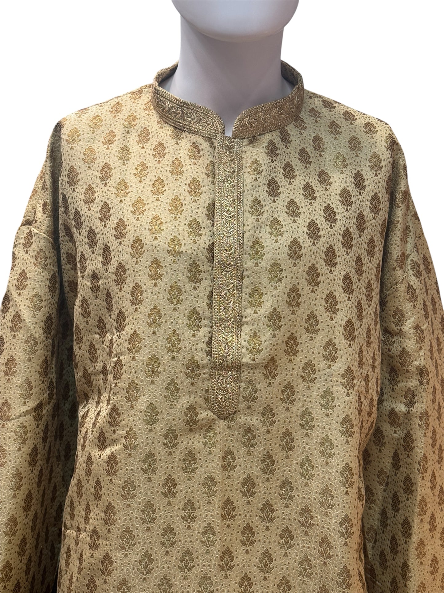 Elegant Gold Color Zari Brocade With Linning Embroidery Work Kurta Pajama Pant For Men