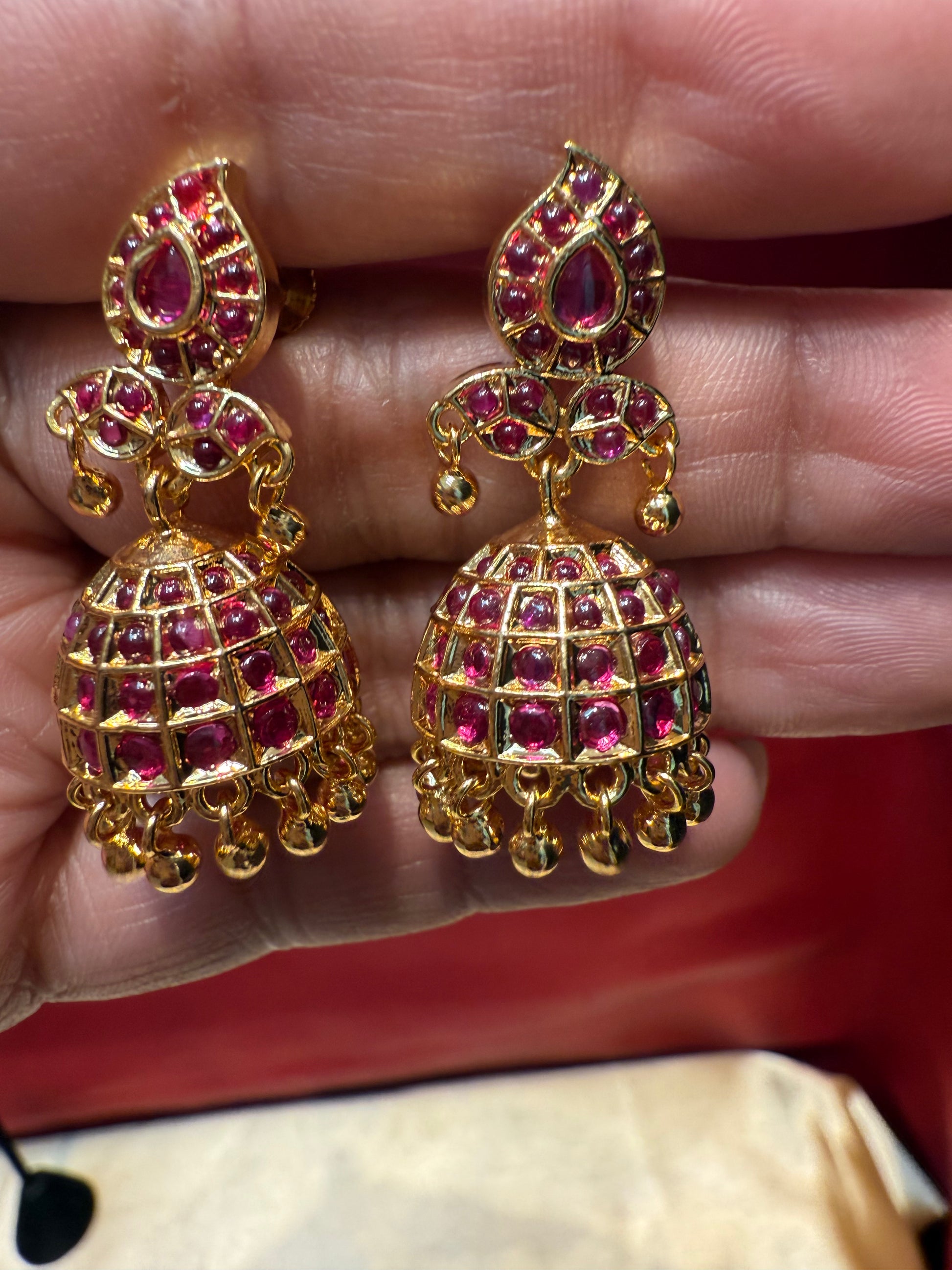 Ruby Stoned Gold Plated Jhumka In USA