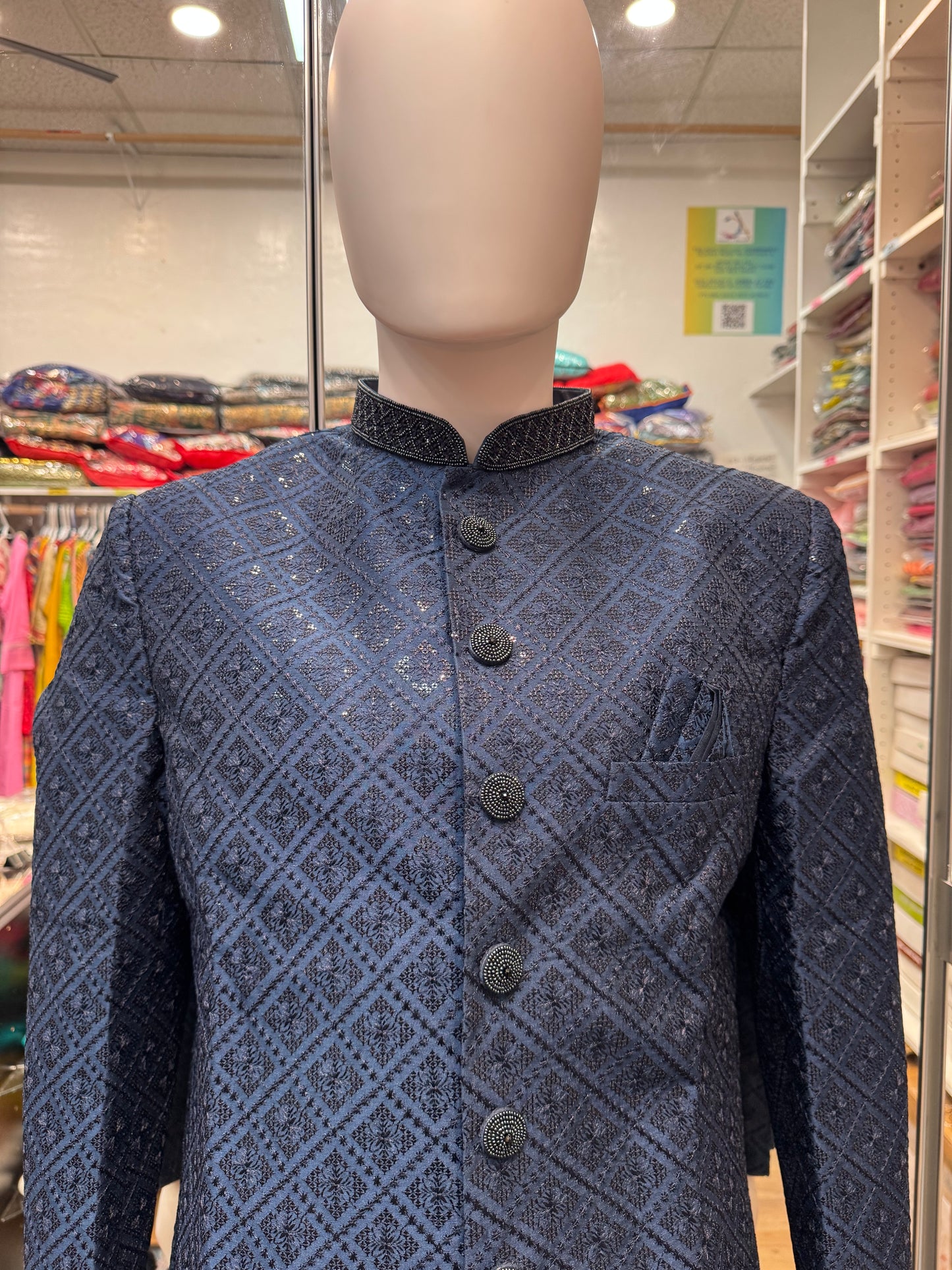 Premium Designer Vivaah Hand Embroidery Silk Sherwani Suit For Men - Blue