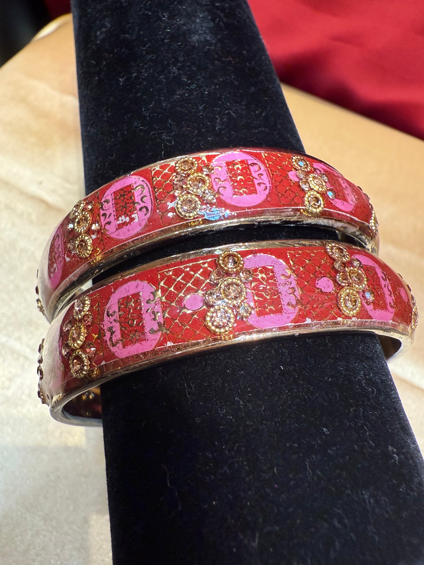 Beautiful Maroon Color Stone Design Glass Bangles For Women