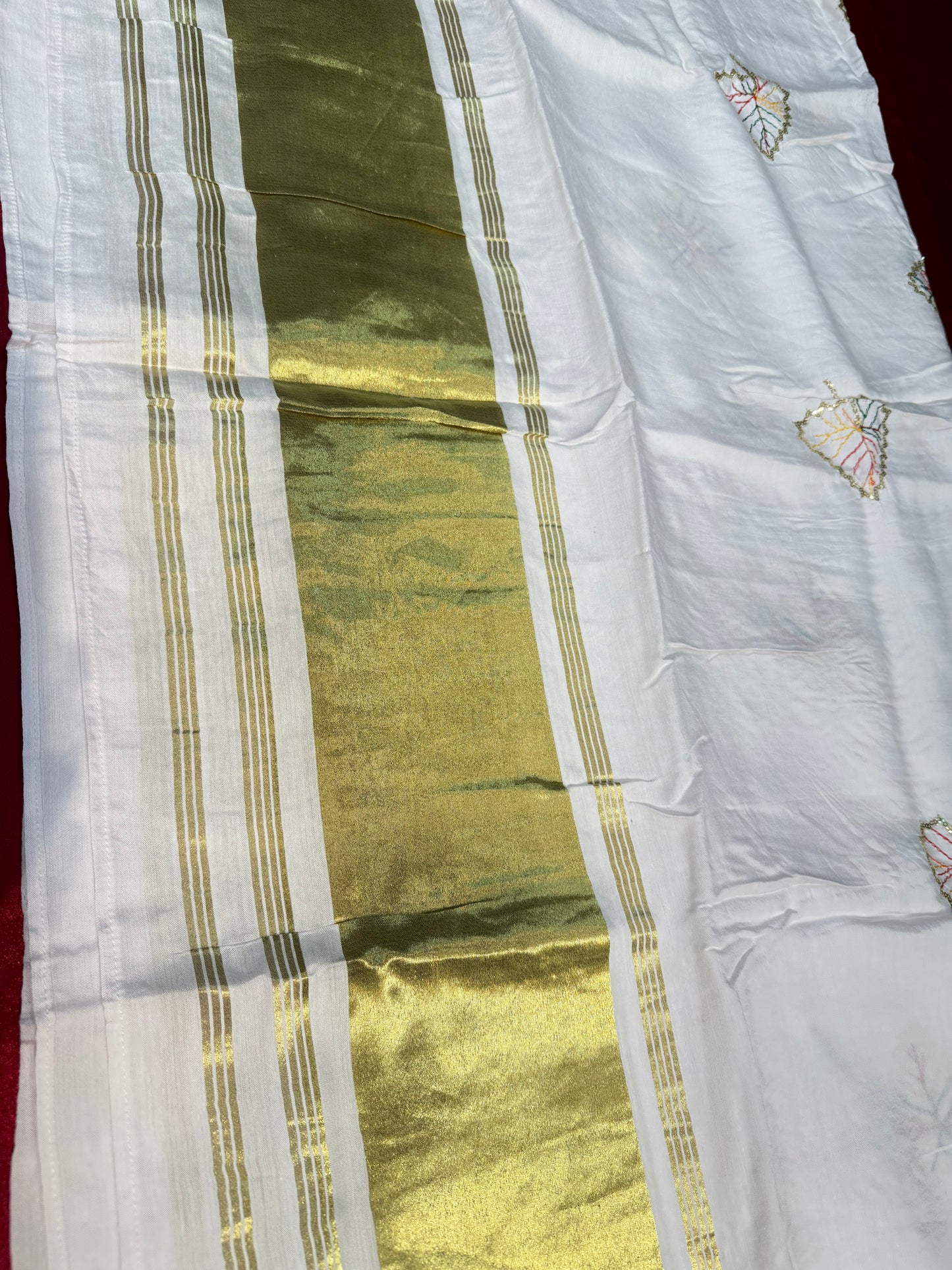 Beautiful White Color Scarf With Sequence And Thread Work