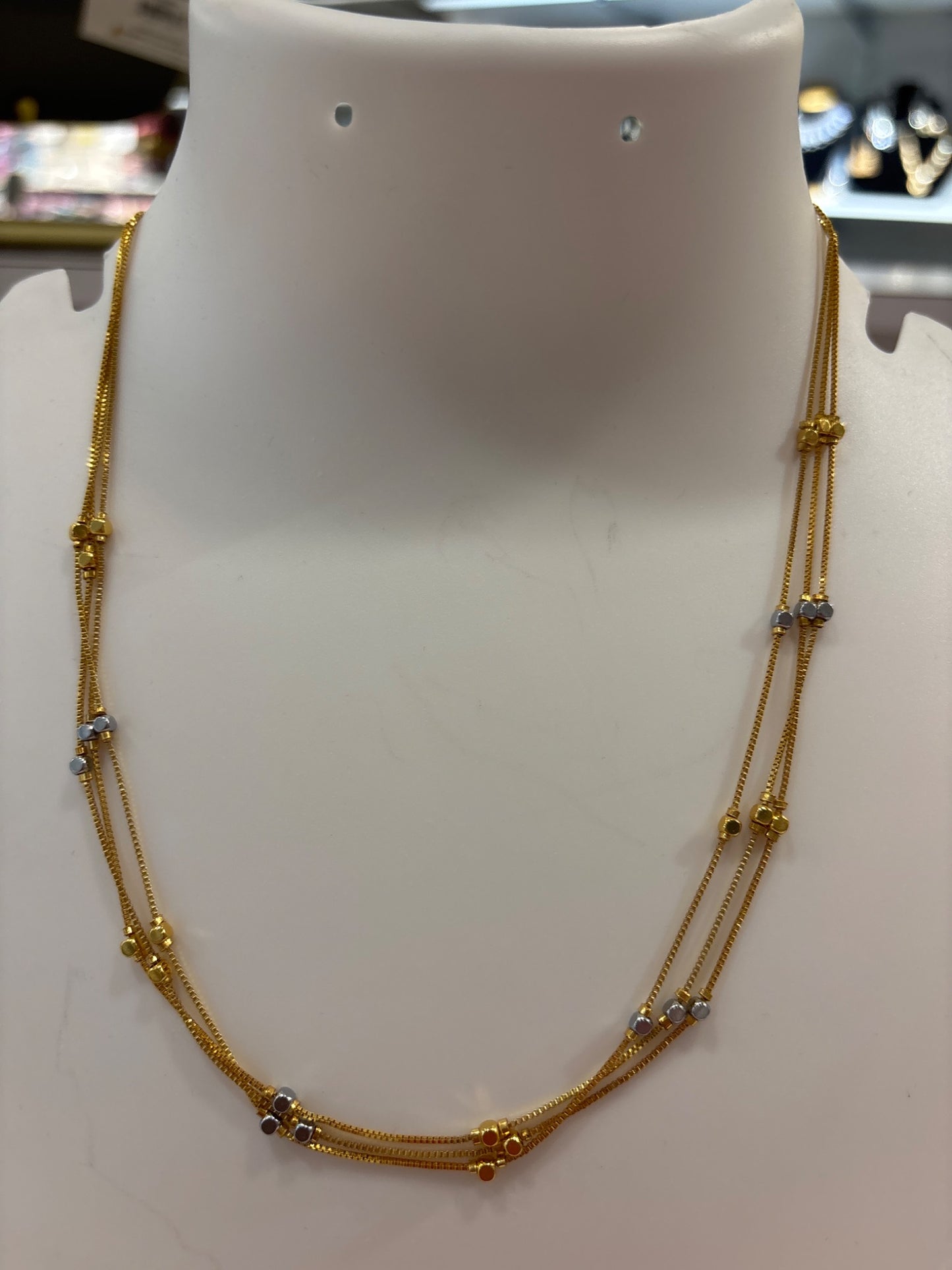Elegant Gold Color Triple Layer Beaded Necklace For Women
