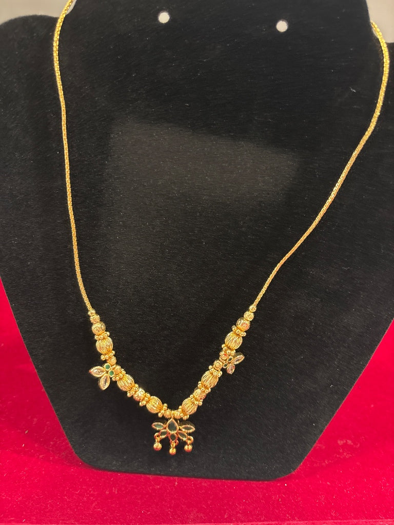 Stunning Eamrald Green And White Color Stones Gold Plated Necklace For Women