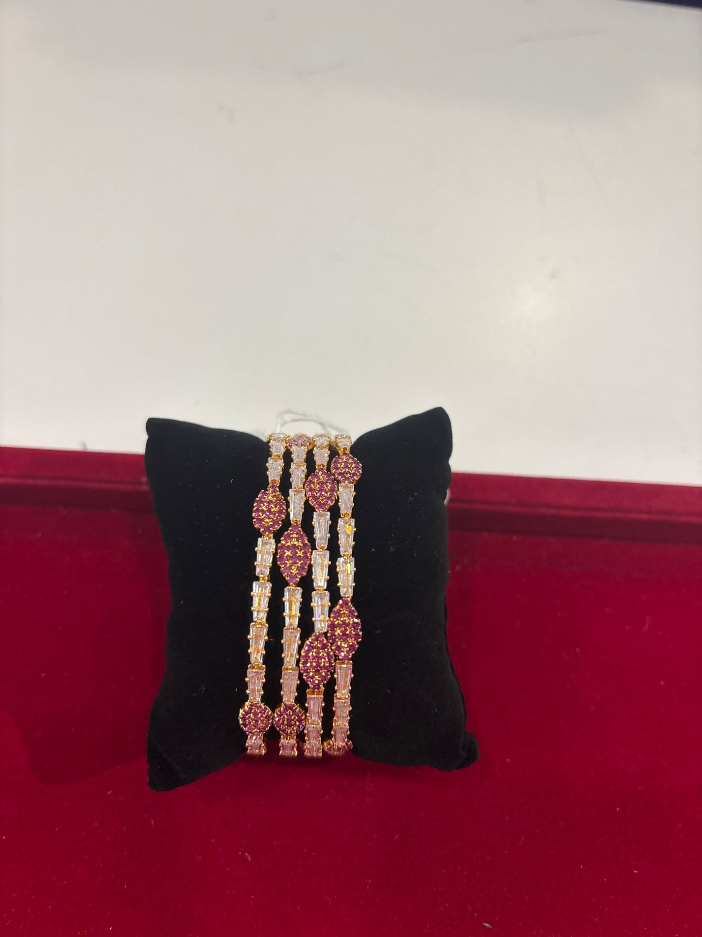Stunning Ruby Pink And White Color Gold Plated Bangles For Women