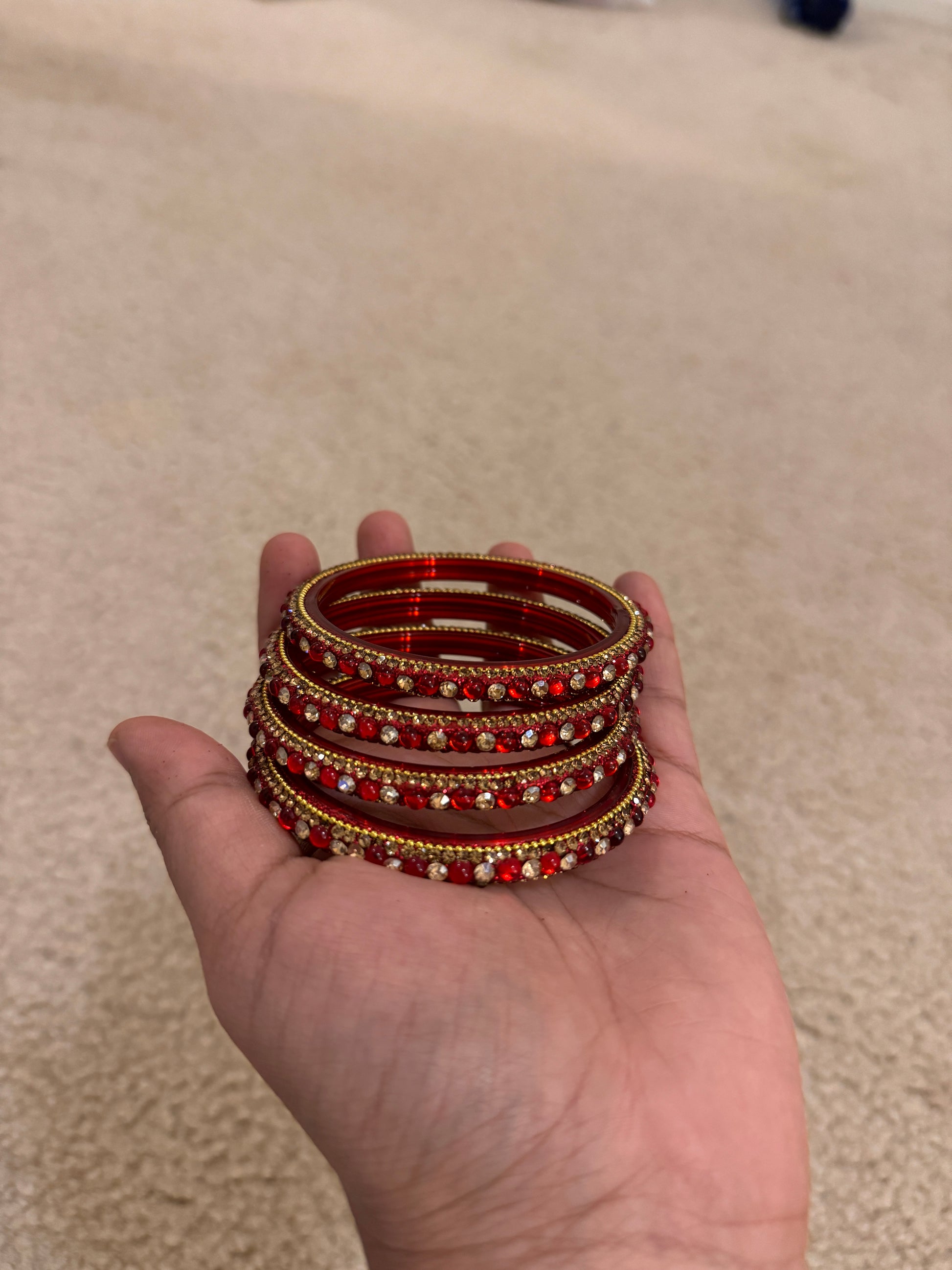 Stunning Red Color Glass Bangles With Sparkling Stones Near Me