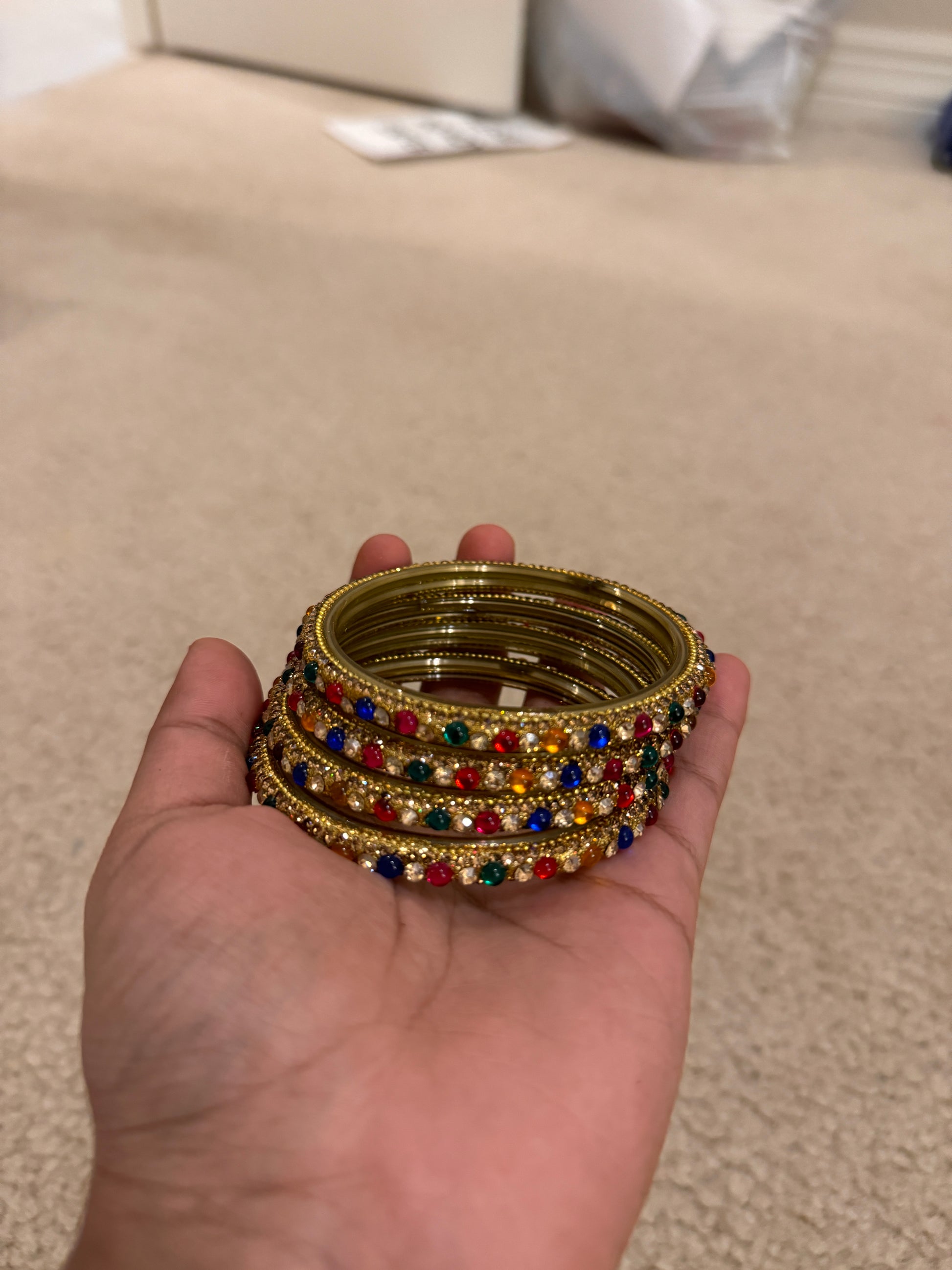 Stunning Multi Color Glass Bangles With Glittering Stones Near me