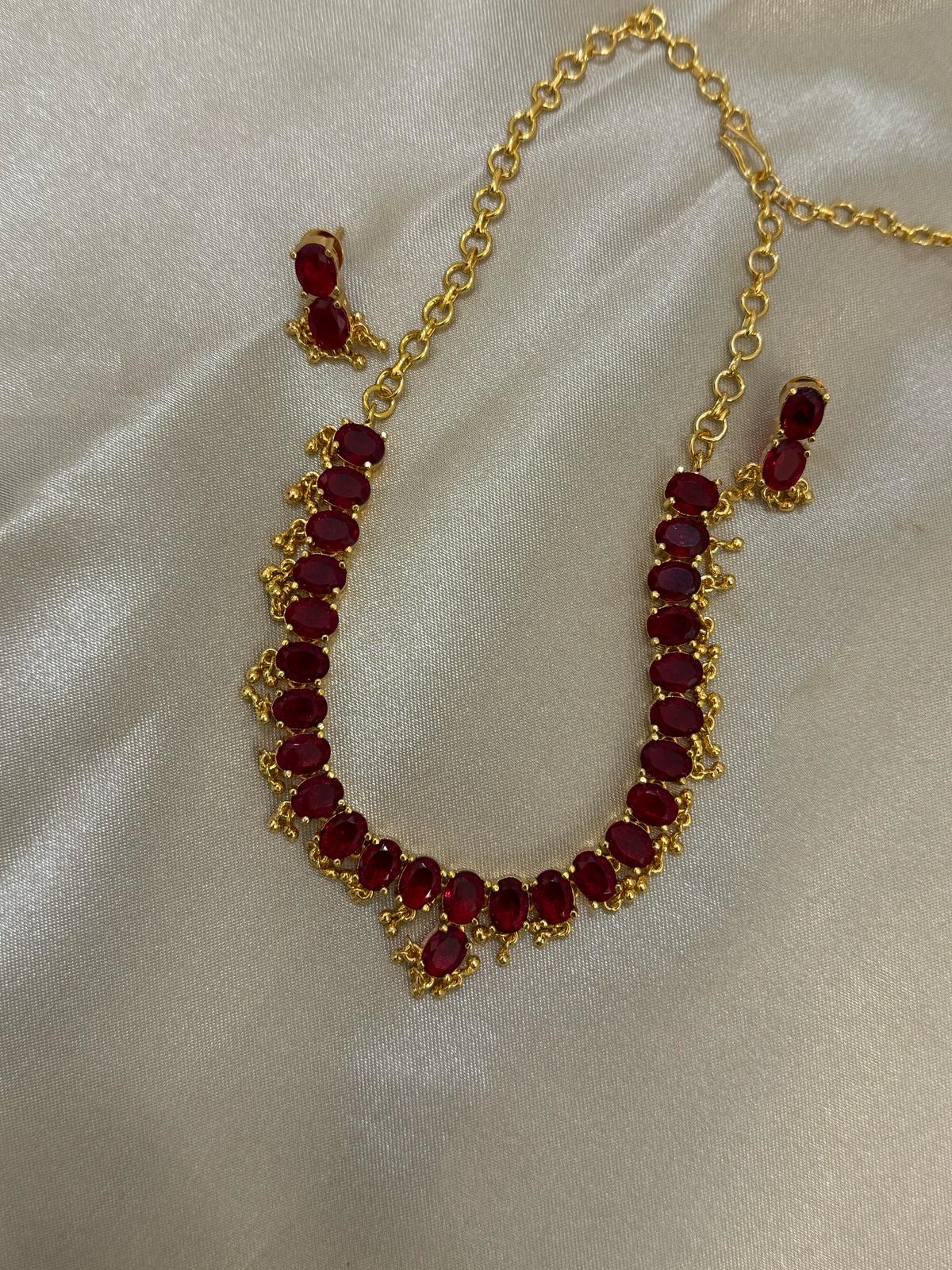 Dazzling gold plated Red color Ruby necklace with Earrings for Women