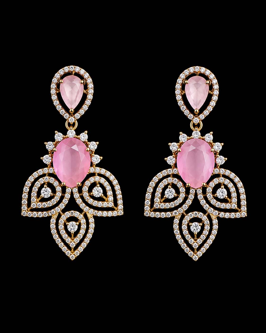 Premium Blush Pink American Diamond Necklace Set with matching earrings.