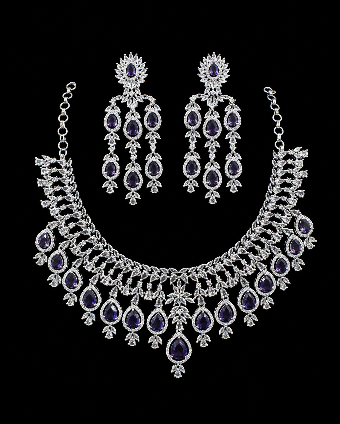Purple American Diamond Necklace Set