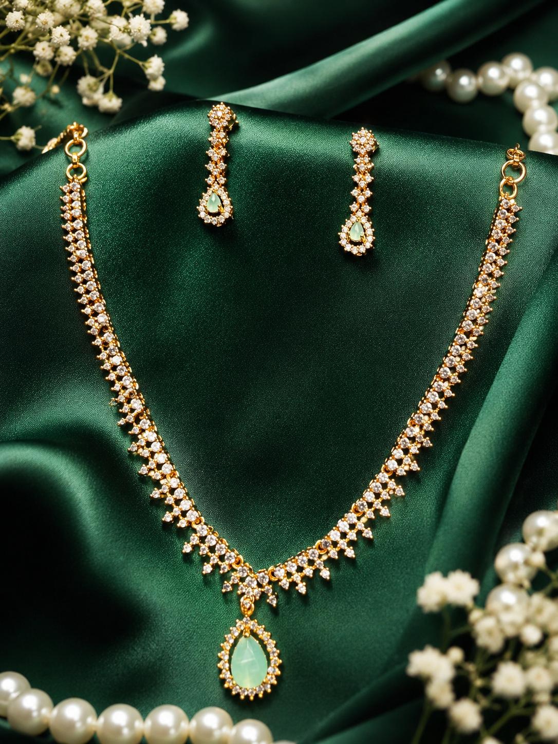 Elegant Gold Plated Teardrop Crystal Necklace Set