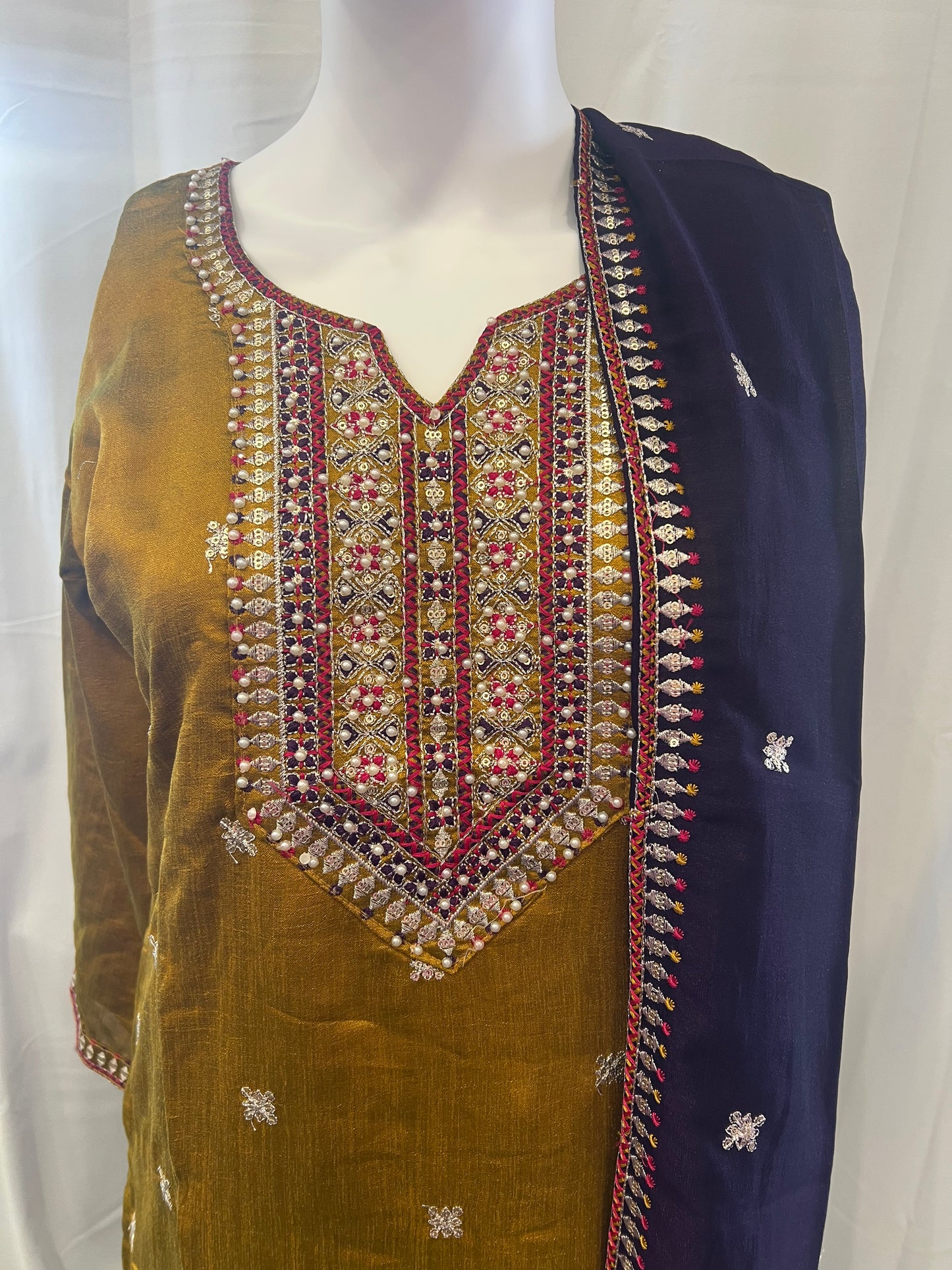 Beautiful Mustard Yellow Color Cotton With Embroidery And Sequins Work Salwar Suits With Dupatta For Women
