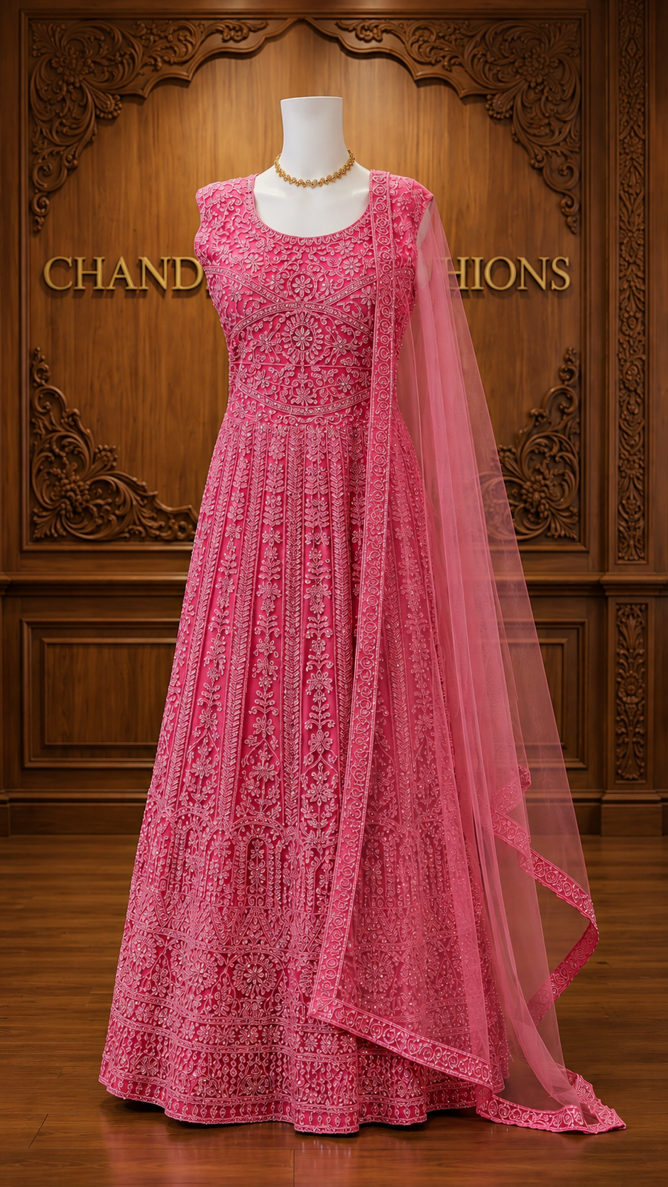 Exquisite Pink Color Anarkali Gown With Sequins And Embroidery Work For Women