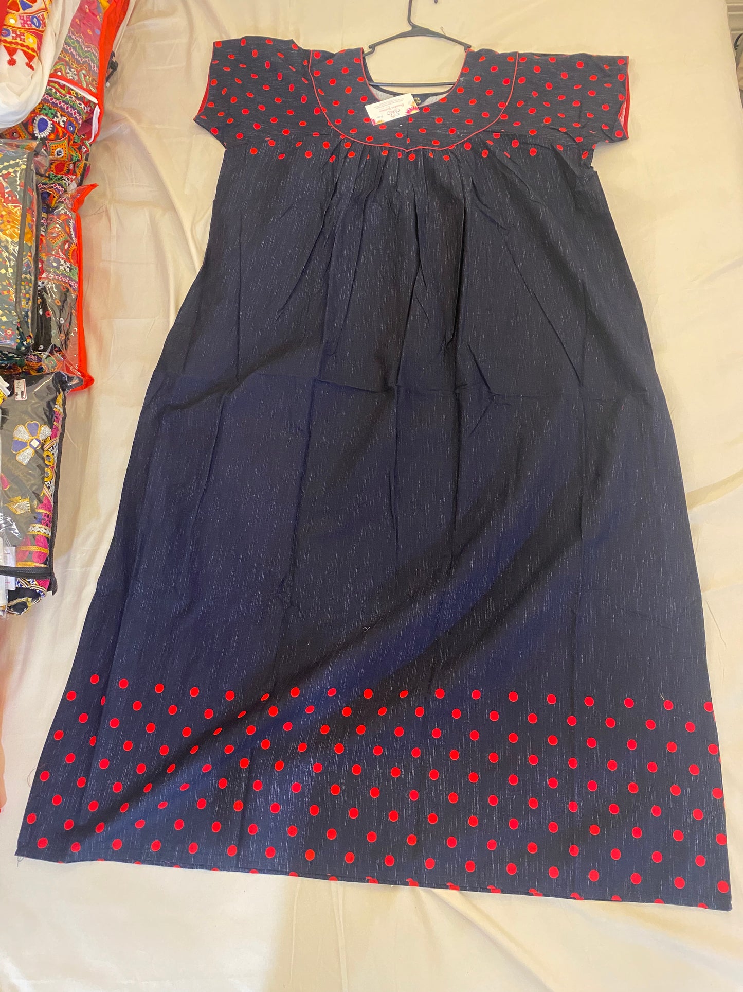 Comfy Blue And Red Boat Neck Nighty In USA