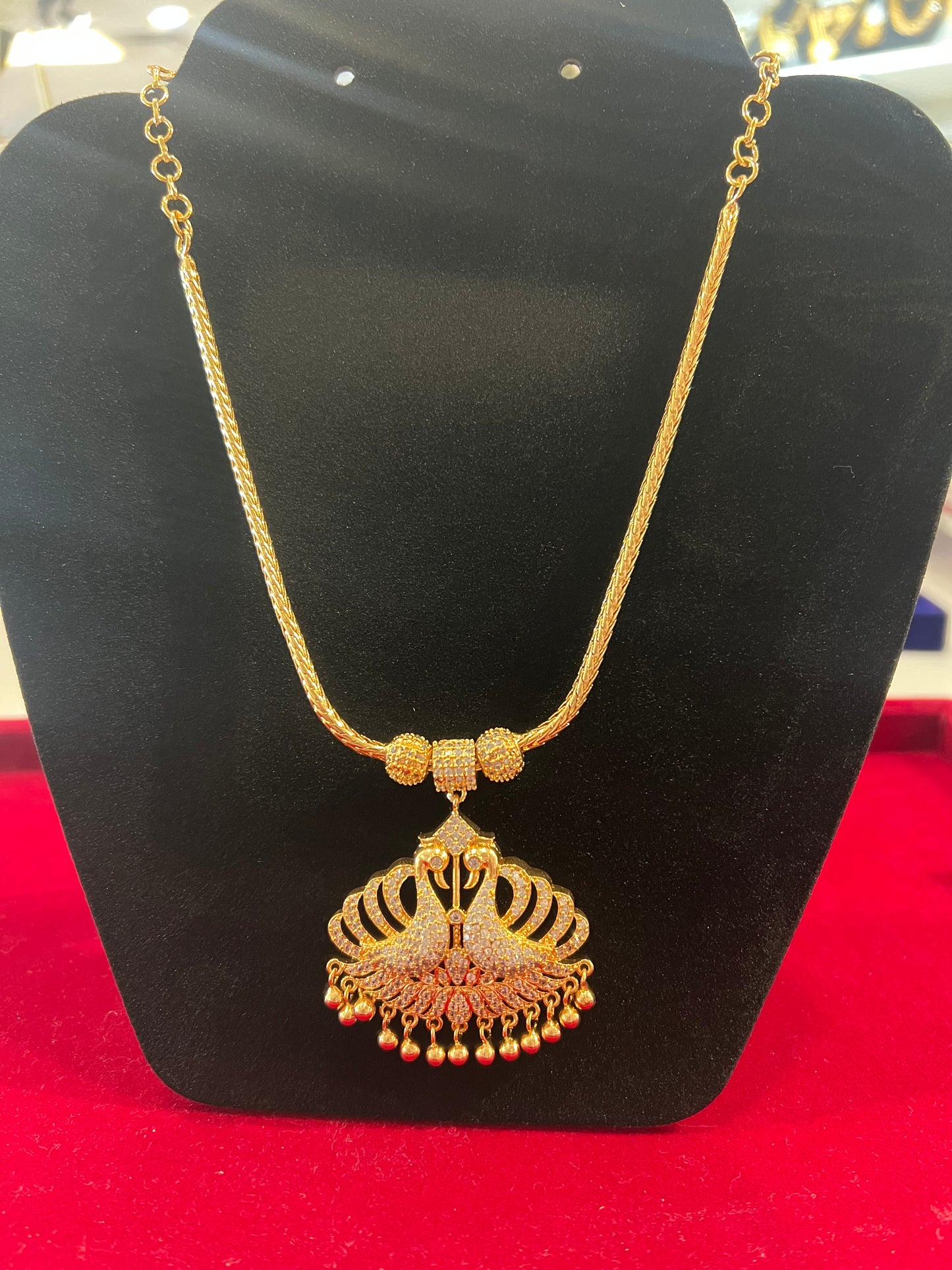 Stunning White Stones Gold Plated Peacock Design Necklace For Women