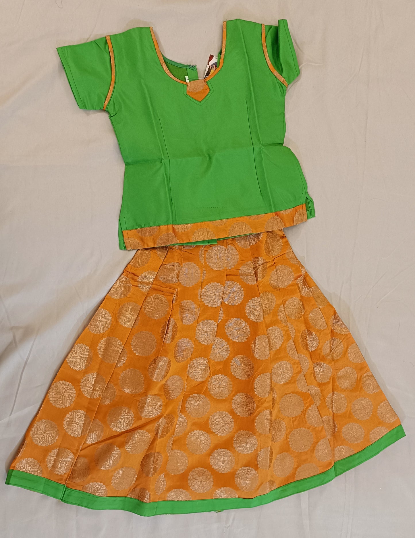 Beautiful Green Color Silk Langa Set For Kids