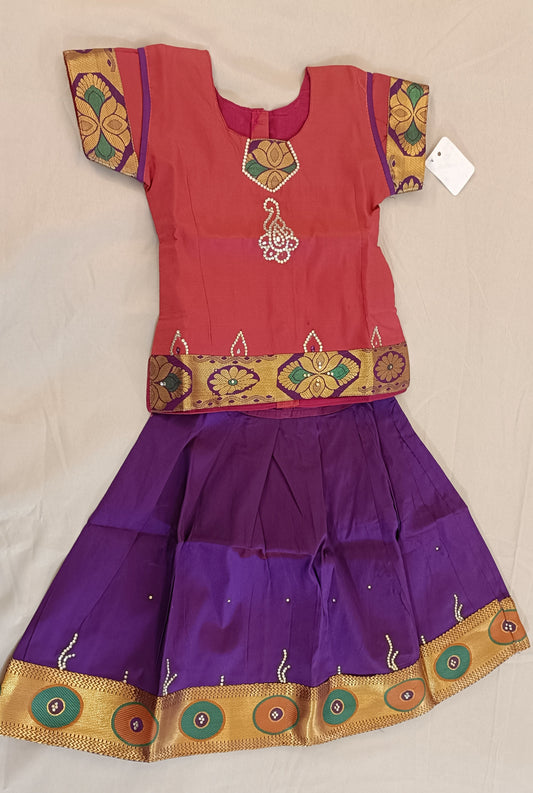 Beautiful Purple Color Silk Langa Set For Kids