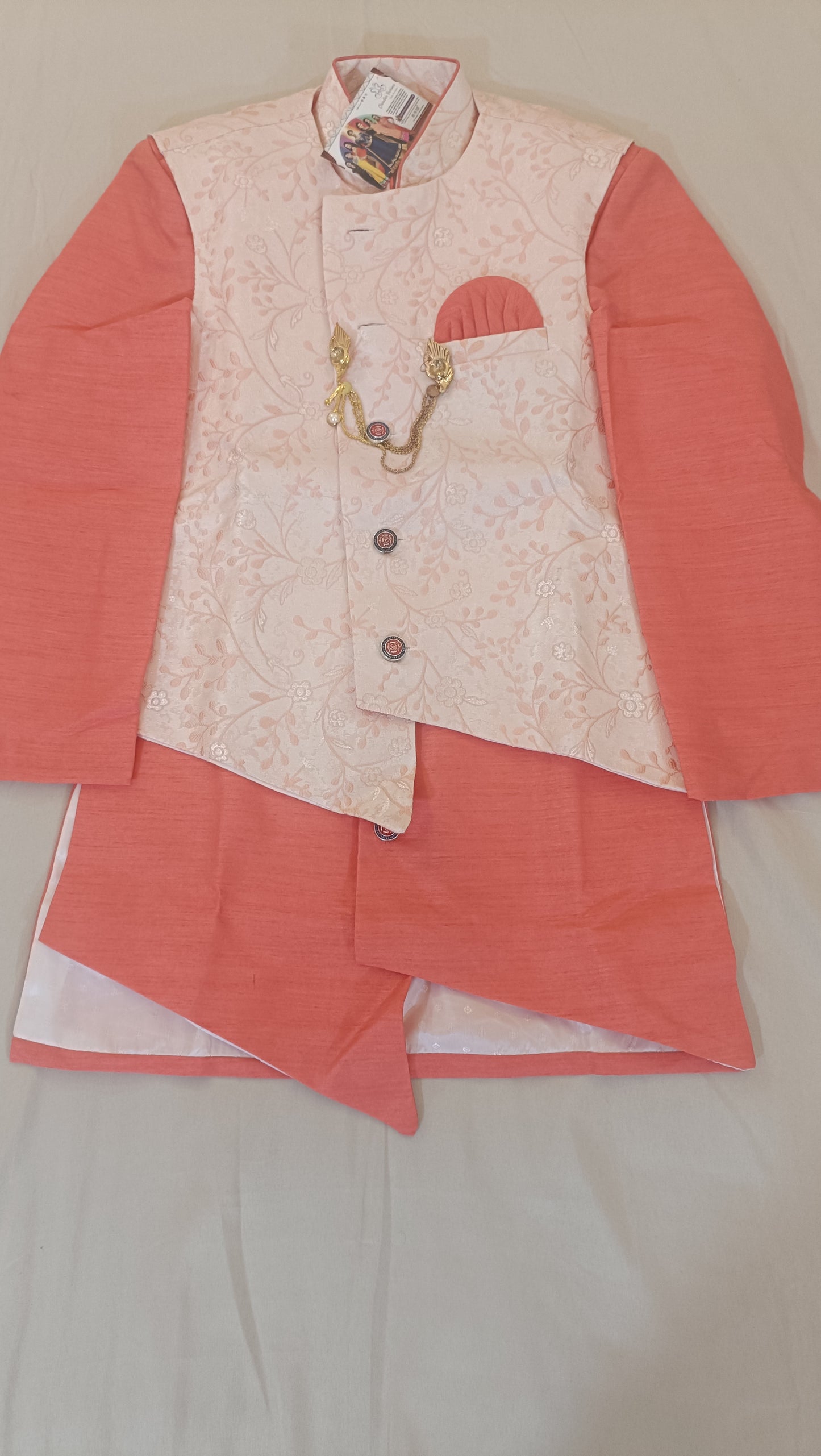 Traditional Boys Pink Color Silk Cotton Kurta Pajama Pant In USA