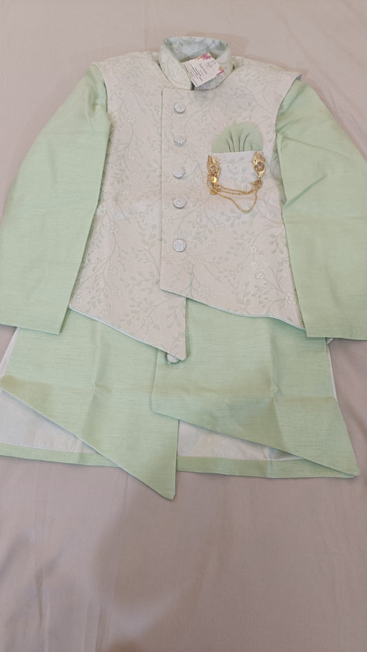Gorgeous Boys Sea Green Color Silk Cotton Kurta Pajama Pant