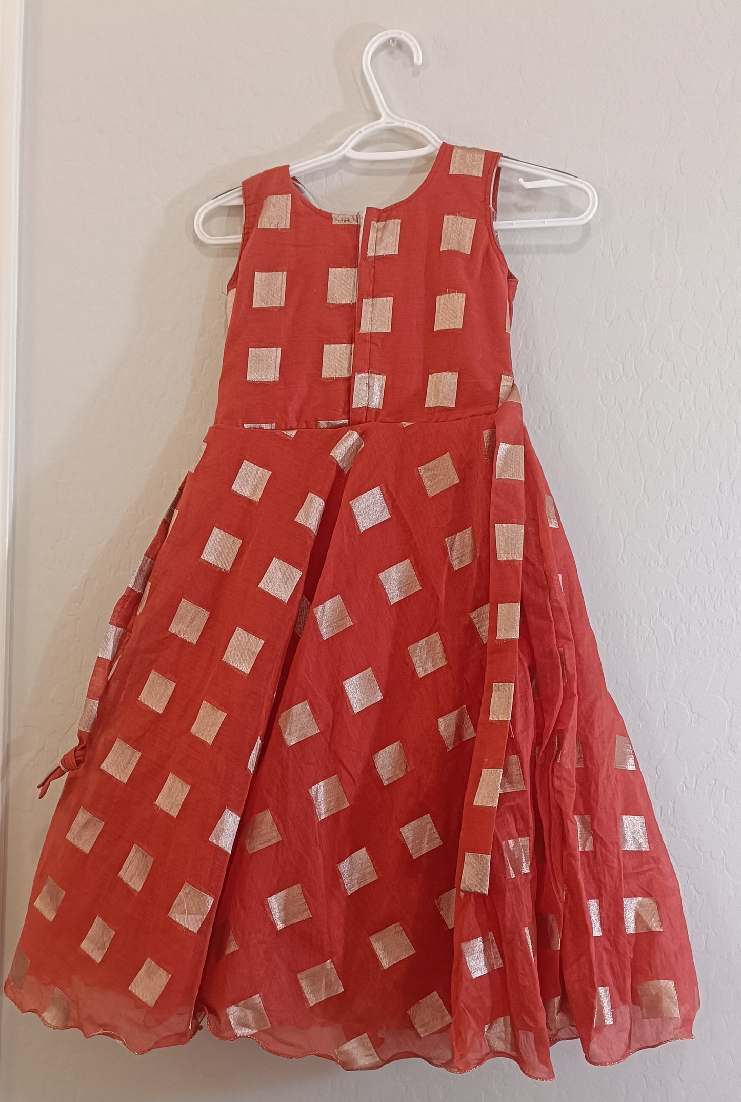 Fabulous Red Color Gown For Girls With Embroidery Work And Gold Detailing