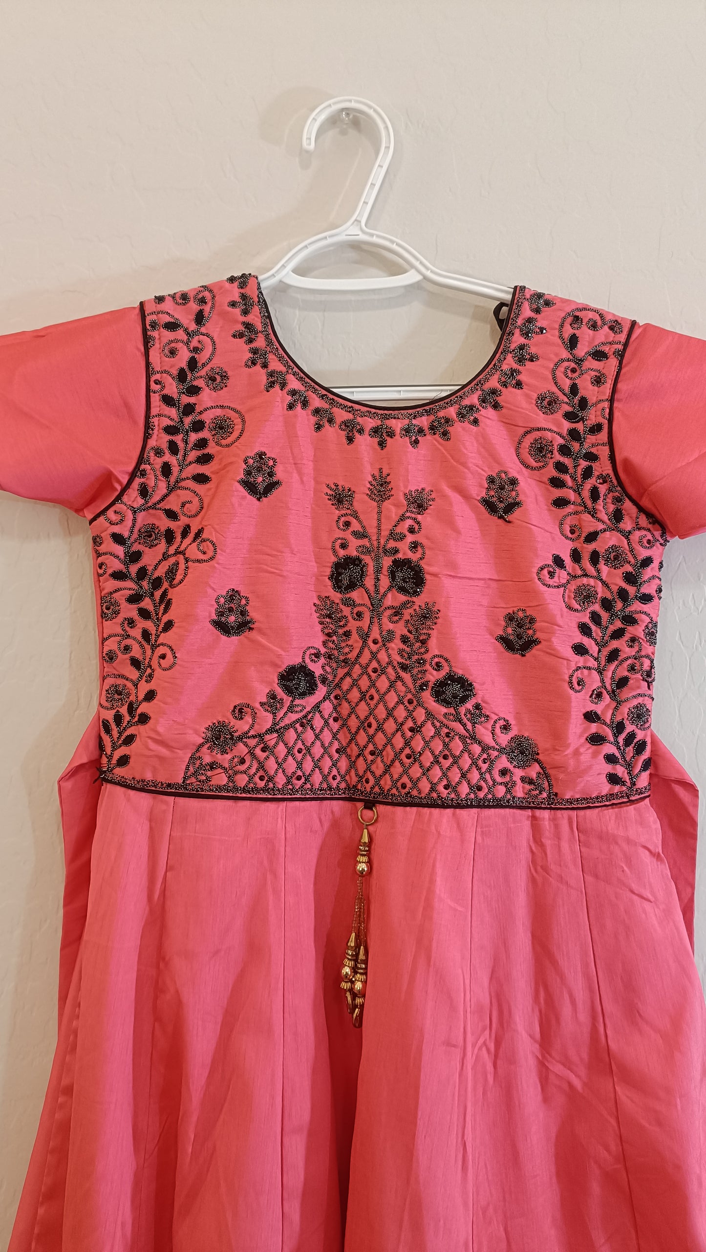 Pink Frock With Black Embroidery Work For Girls Near Me