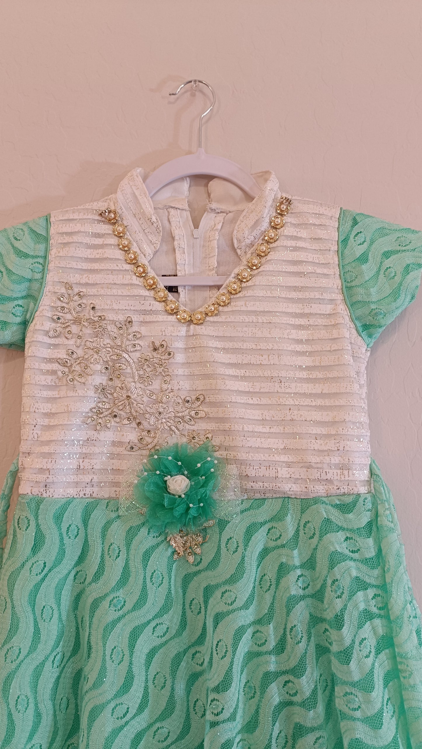 Green And White Kids Party Wear Frock For Girls Near Me