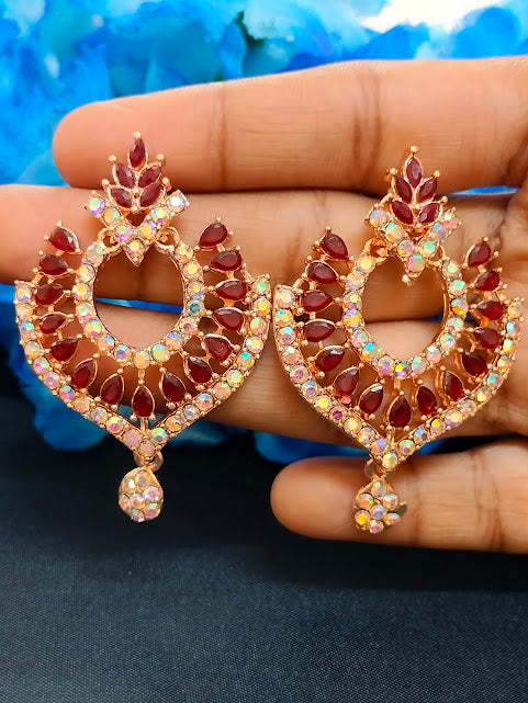 Stunning Antique Gold Maroon Color Earrings For Women