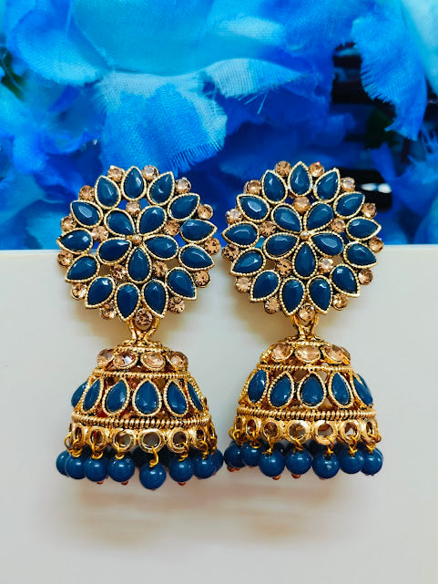 Beautiful Teal Blue Stone With Gold Plated Earrings In Near Me